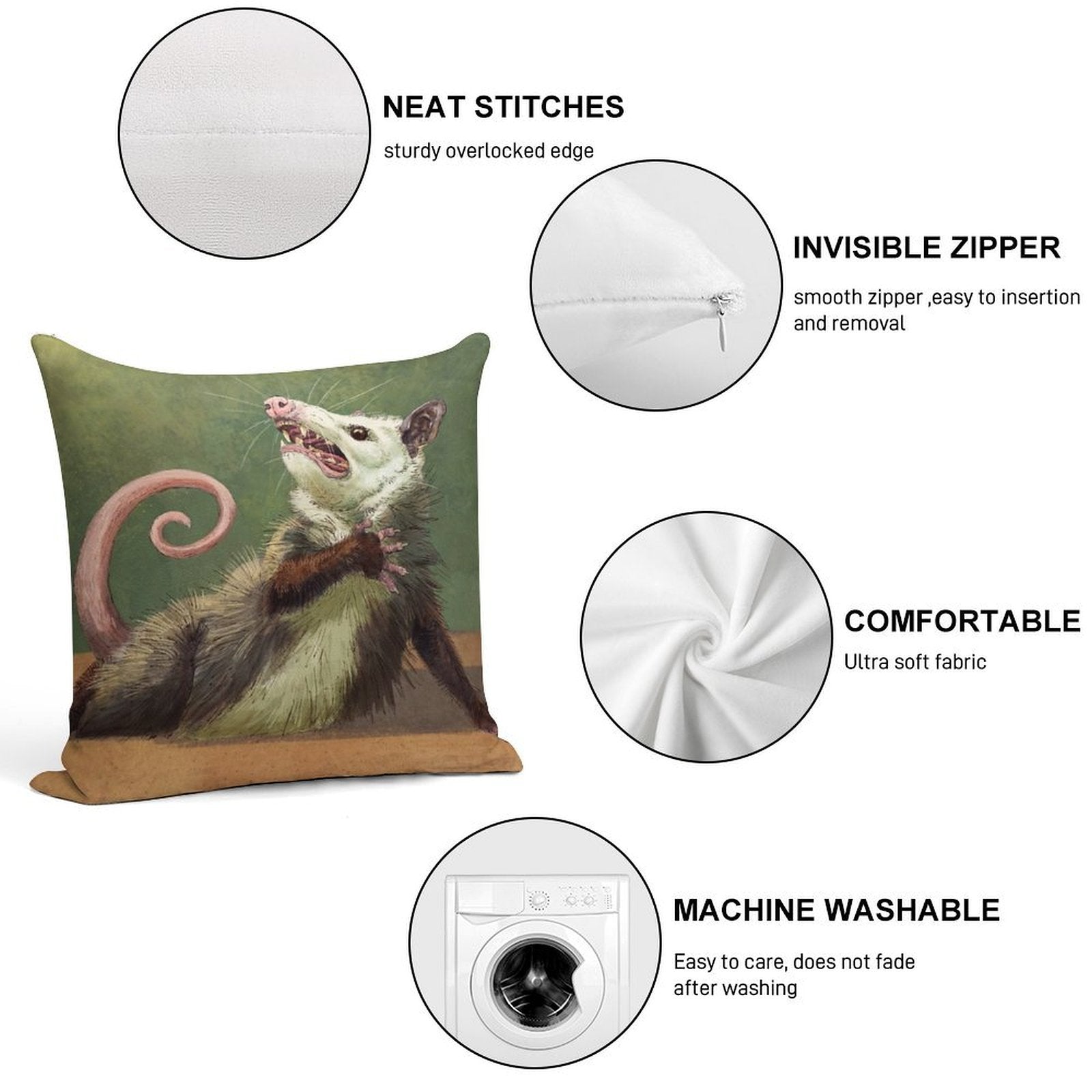 Amateur Opossum Actress Soft Fade-Resistant Throw Pillow