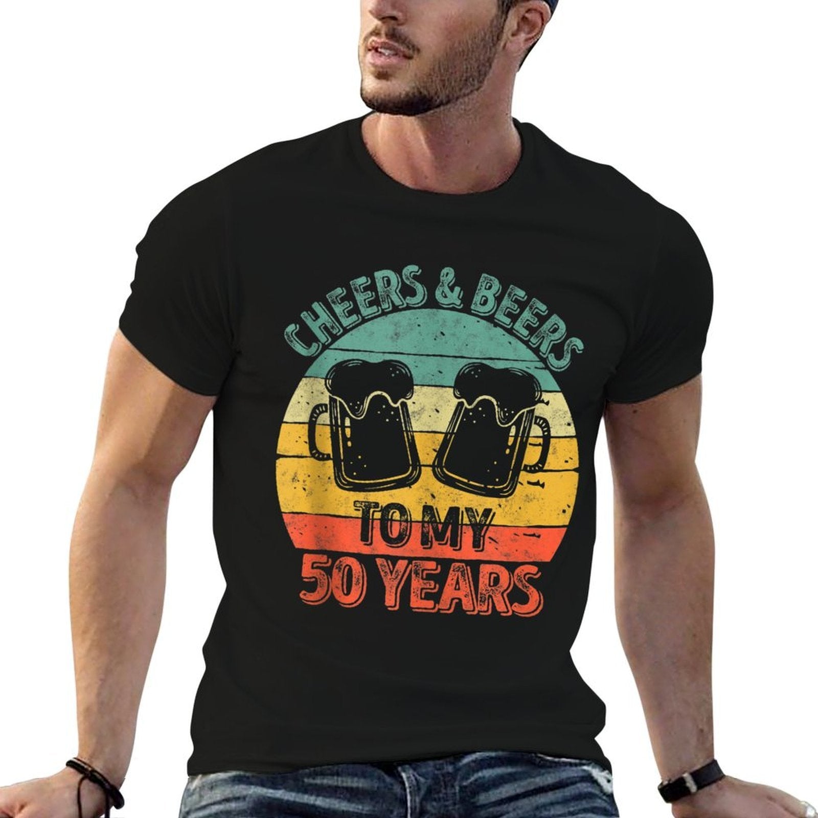 50th Birthday Gift Cheers And Beers To My 50 Years  Ribbed Collar T-Shirt