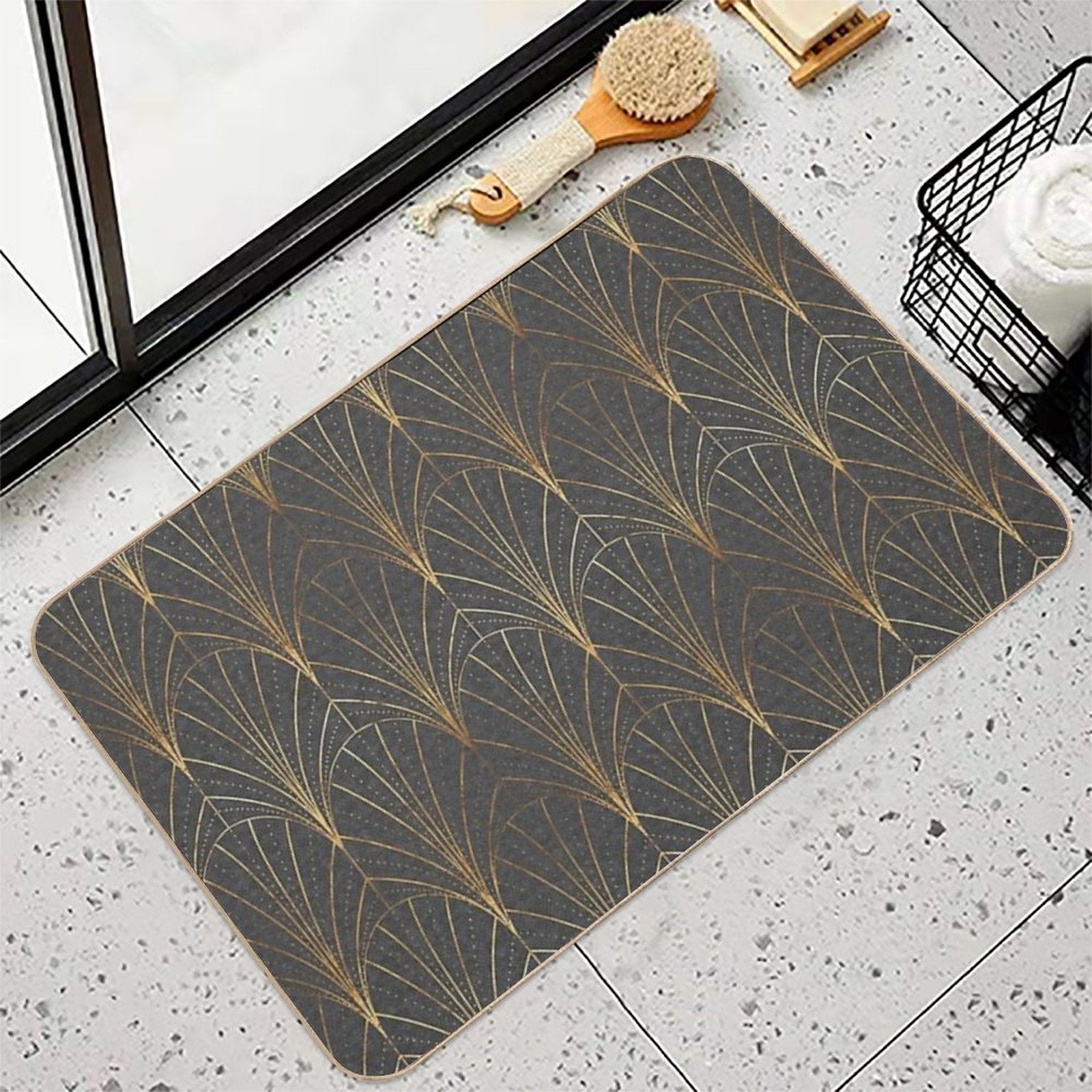 Art Deco Waterfalls  Textured Grey  Rapid-Drying Bath Mat