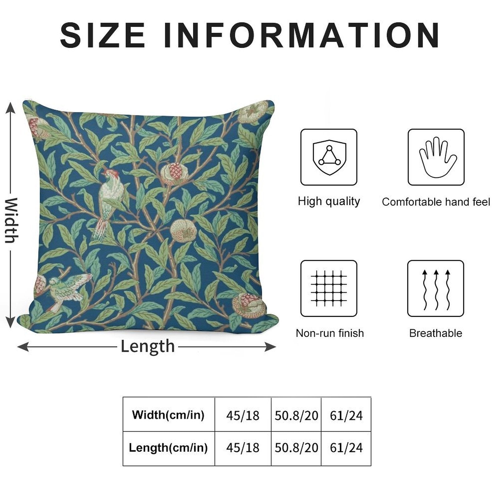 William Morris Pomegranate Fruit And Bird,No,01. Soft Multiple Sizes Throw Pillow