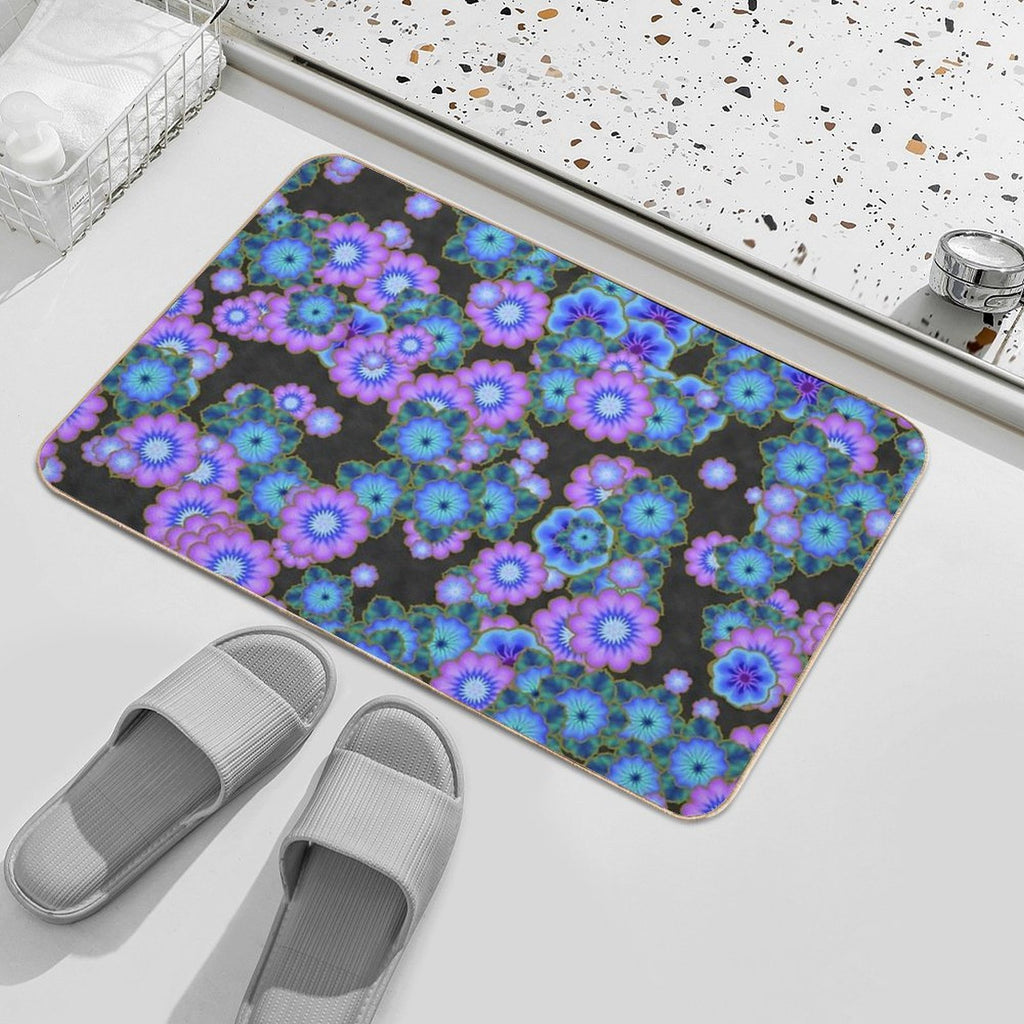 Black Blue And Purple Retro Flowers  Eco-Friendly Bath Mat