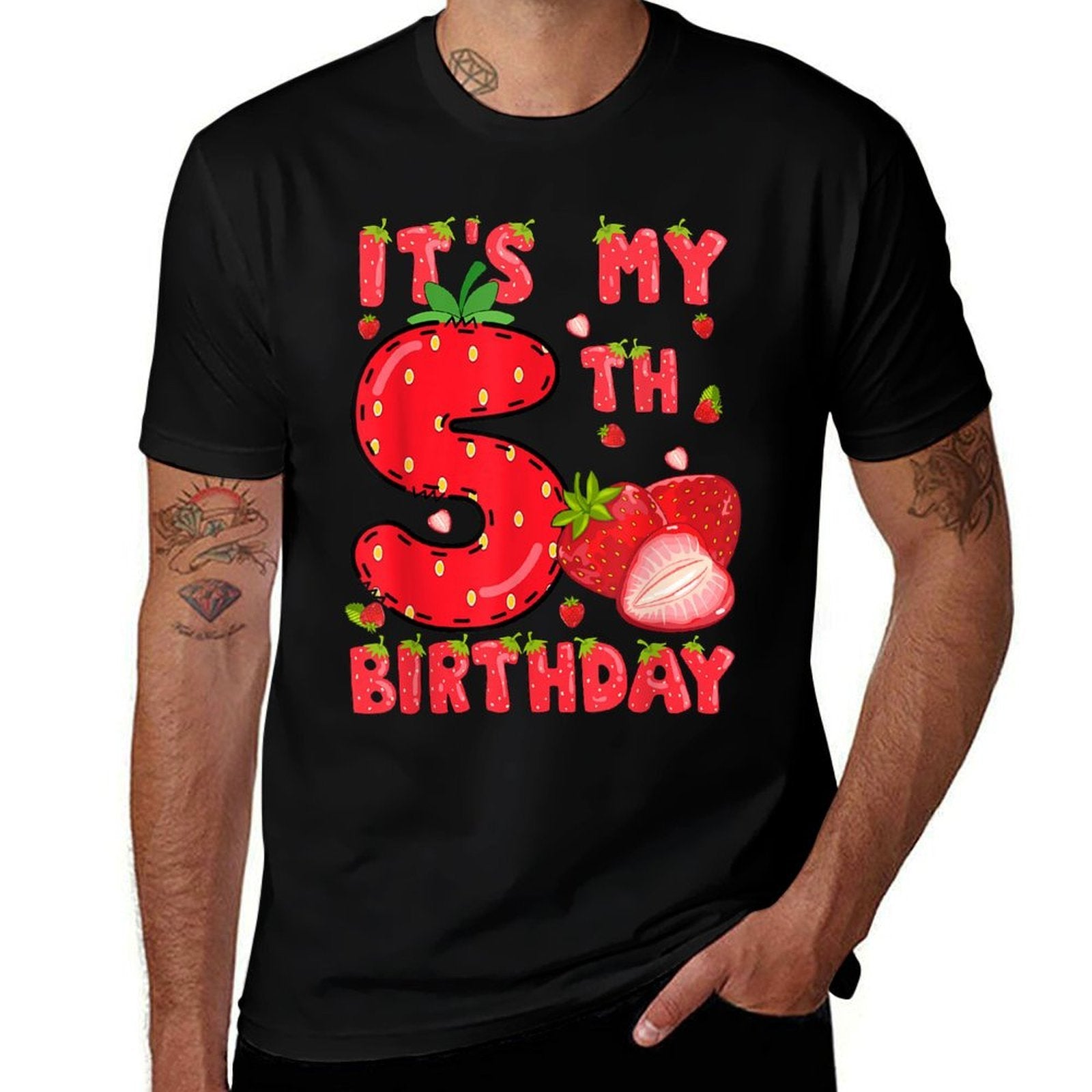 It's My 5th Birthday Strawberry 5 Year Old Birthday Girls  Rolled Sleeves T-Shirt