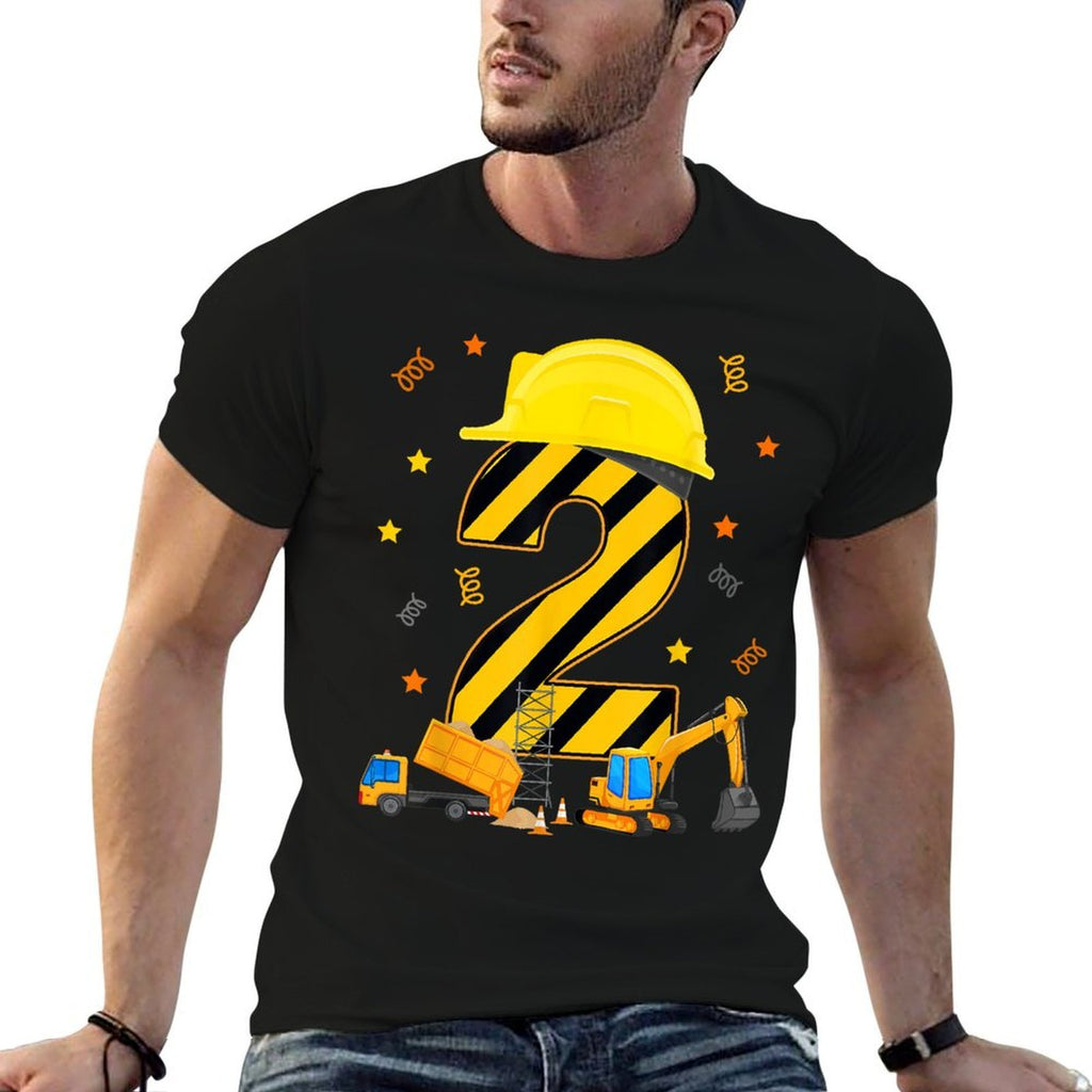 Two 2 Year Old 2nd Birthday Construction Vehicles 2yr  Fade-proof Color T-Shirt