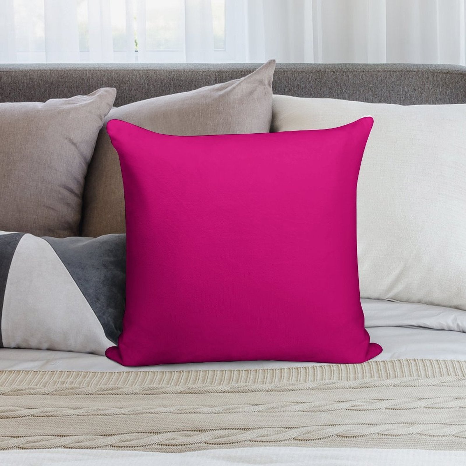 Hot Pink Fuchsia Solid Color Decor Soft Durable Construction Throw Pillow