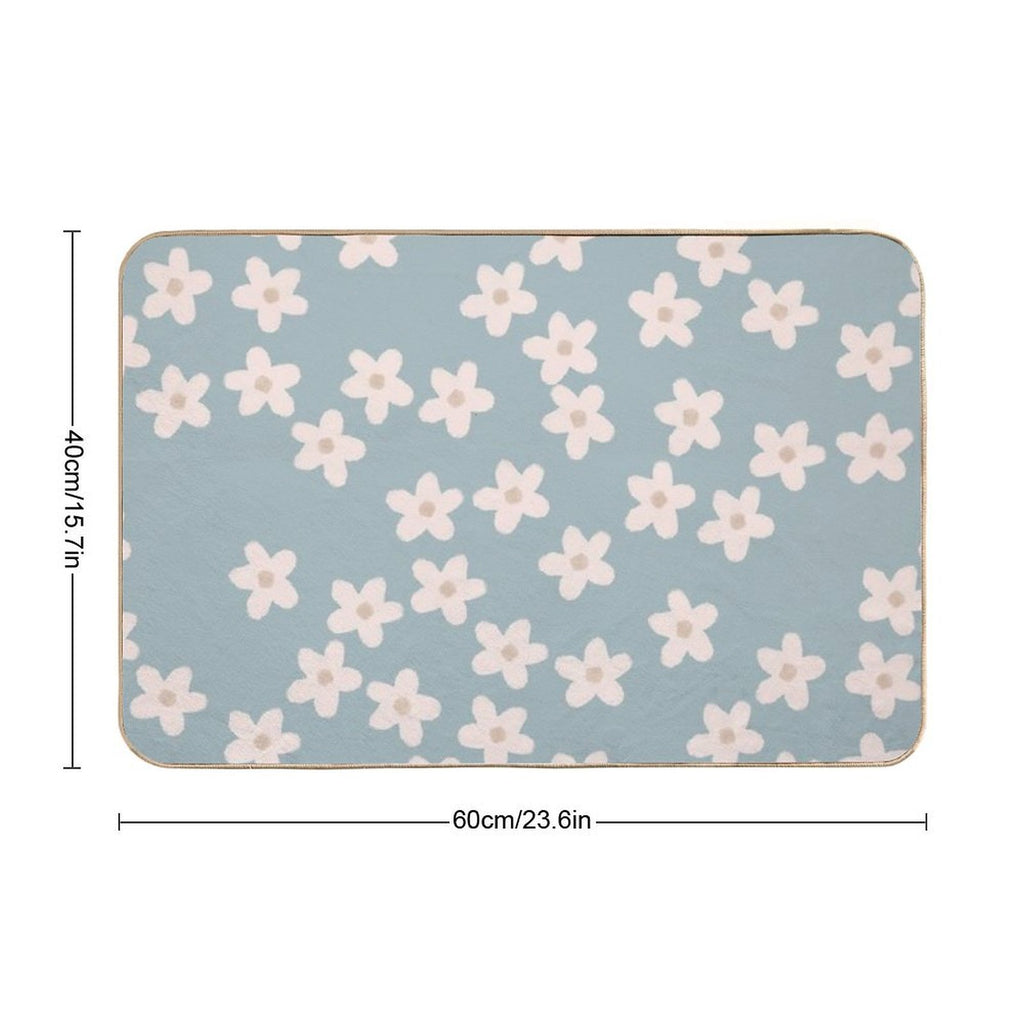 Spring Floral Daisy Print in Pastel Blue  Pet-Safe Bath Mat