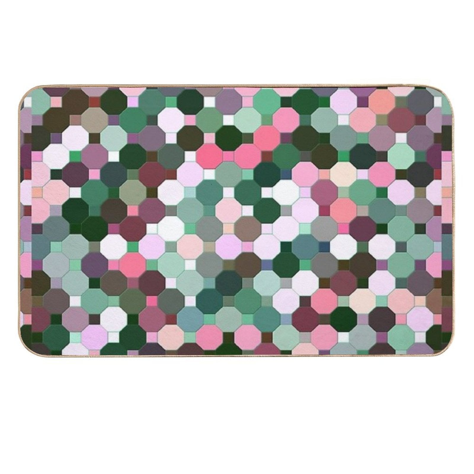 Abstract Green, Pink, Purple And White Octagons  Rapid-Drying Bath Mat