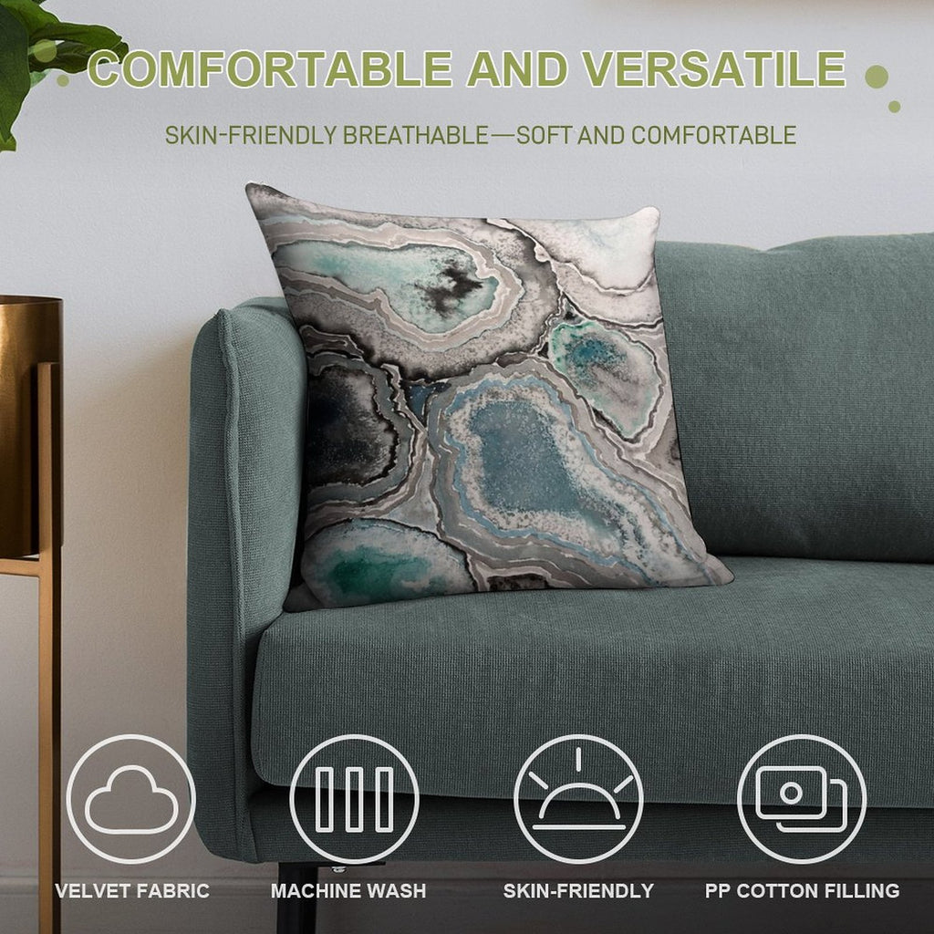 Ode To Geode - BlueTeal Soft Durable Construction Throw Pillow