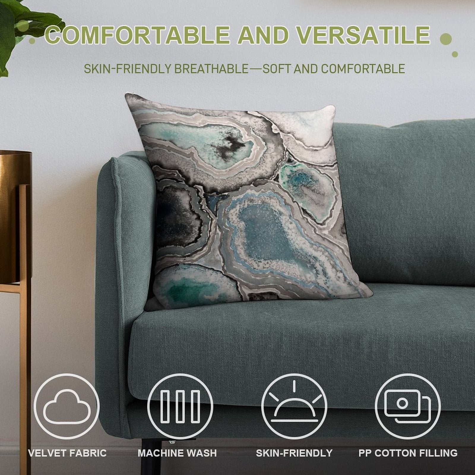 Ode To Geode - BlueTeal Soft Durable Construction Throw Pillow