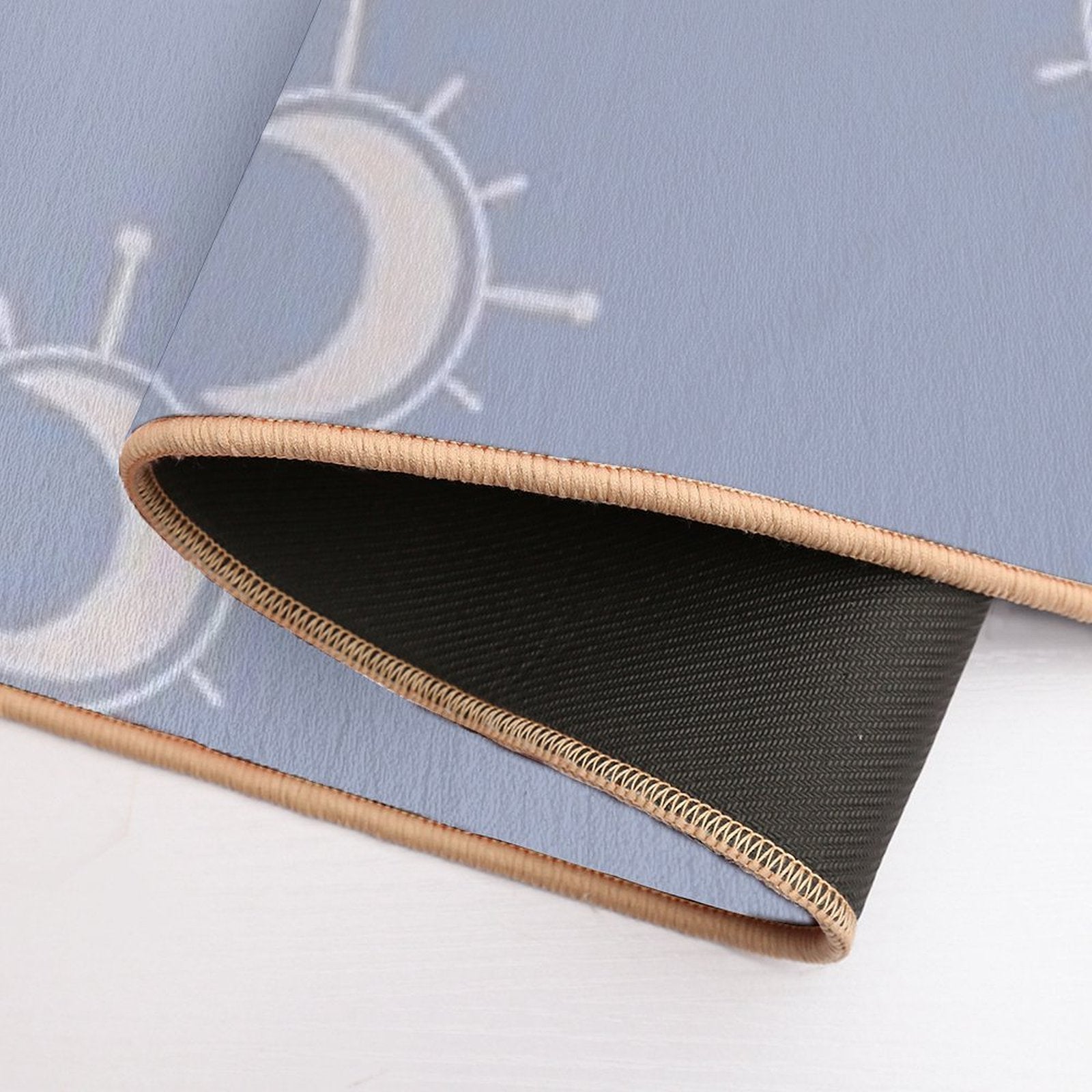 Cosmic Sun And Moon Design Soft Aesthetic In Muted Colors Pigeon Blue  Long-Lasting Bath Mat