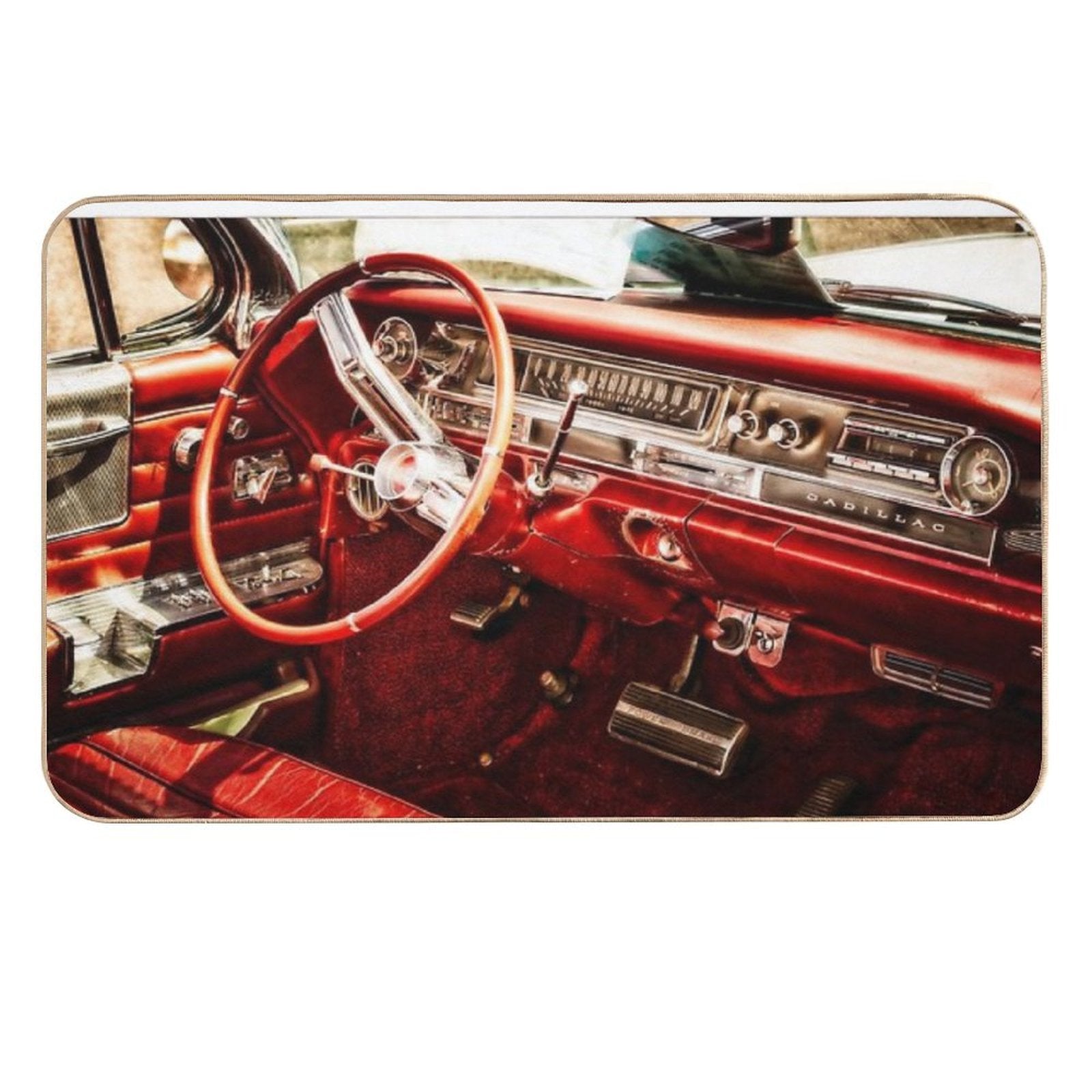 Classic Cadillac Interior. Red.  Versatile Bath Mat