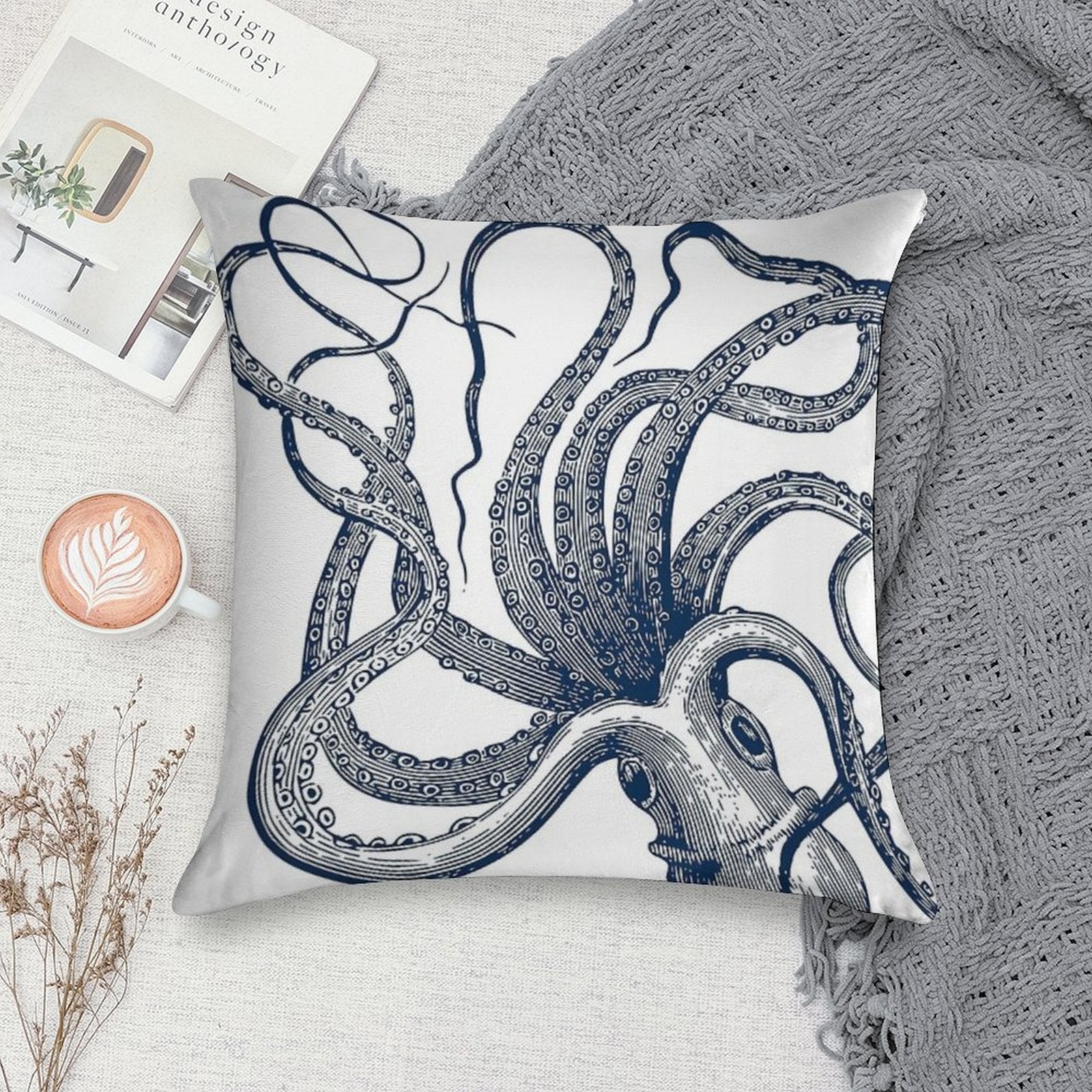 Navy Octopus Soft Home Decor Throw Pillow