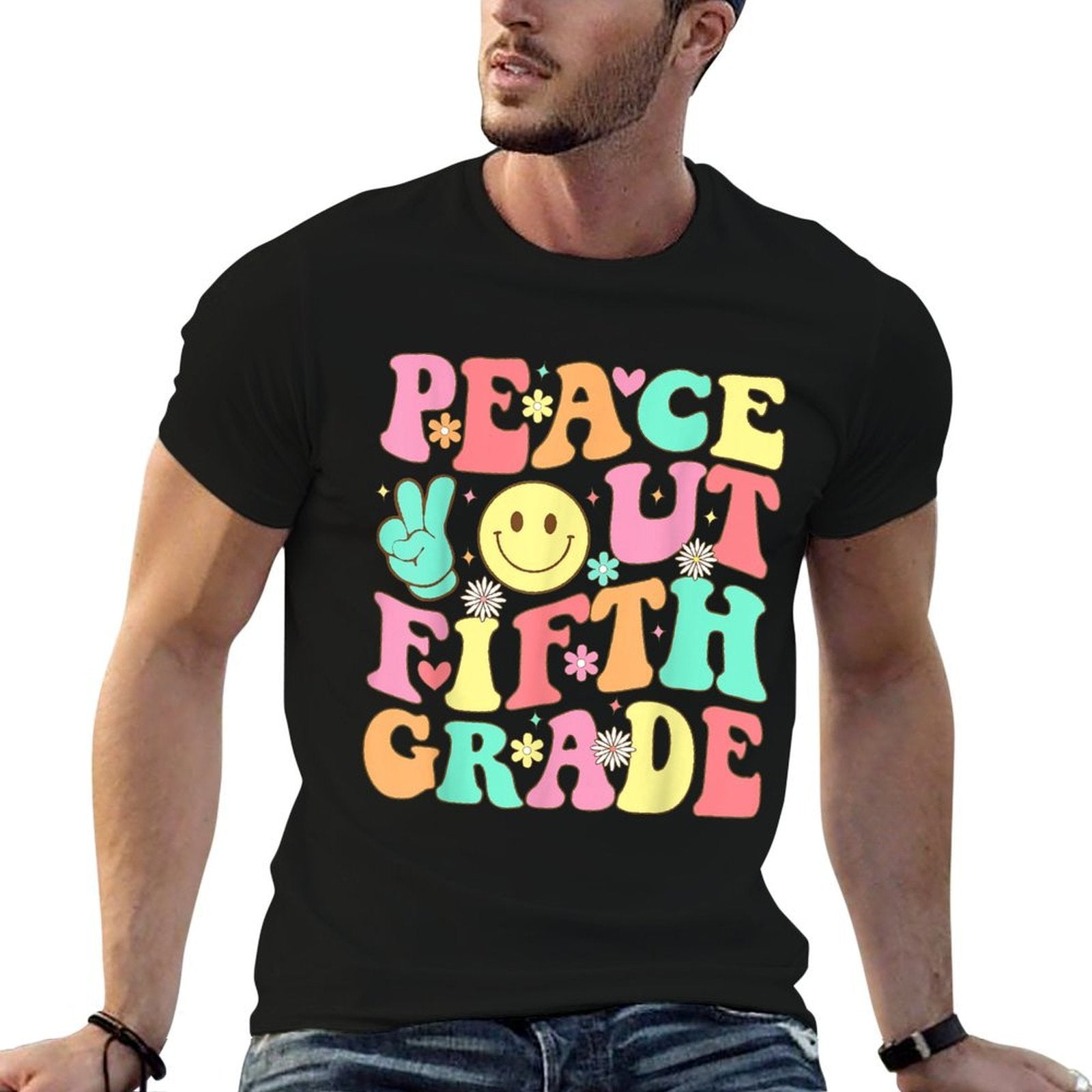 Peace Out Fifth Grade Groovy 5th Grade Last Day of School  Cotton T-Shirt