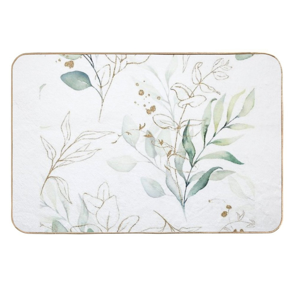 Eucalyptus Leafs And Gold Pattern Watercolor Print by Zouzounio Art  Stain-Proof Bath Mat