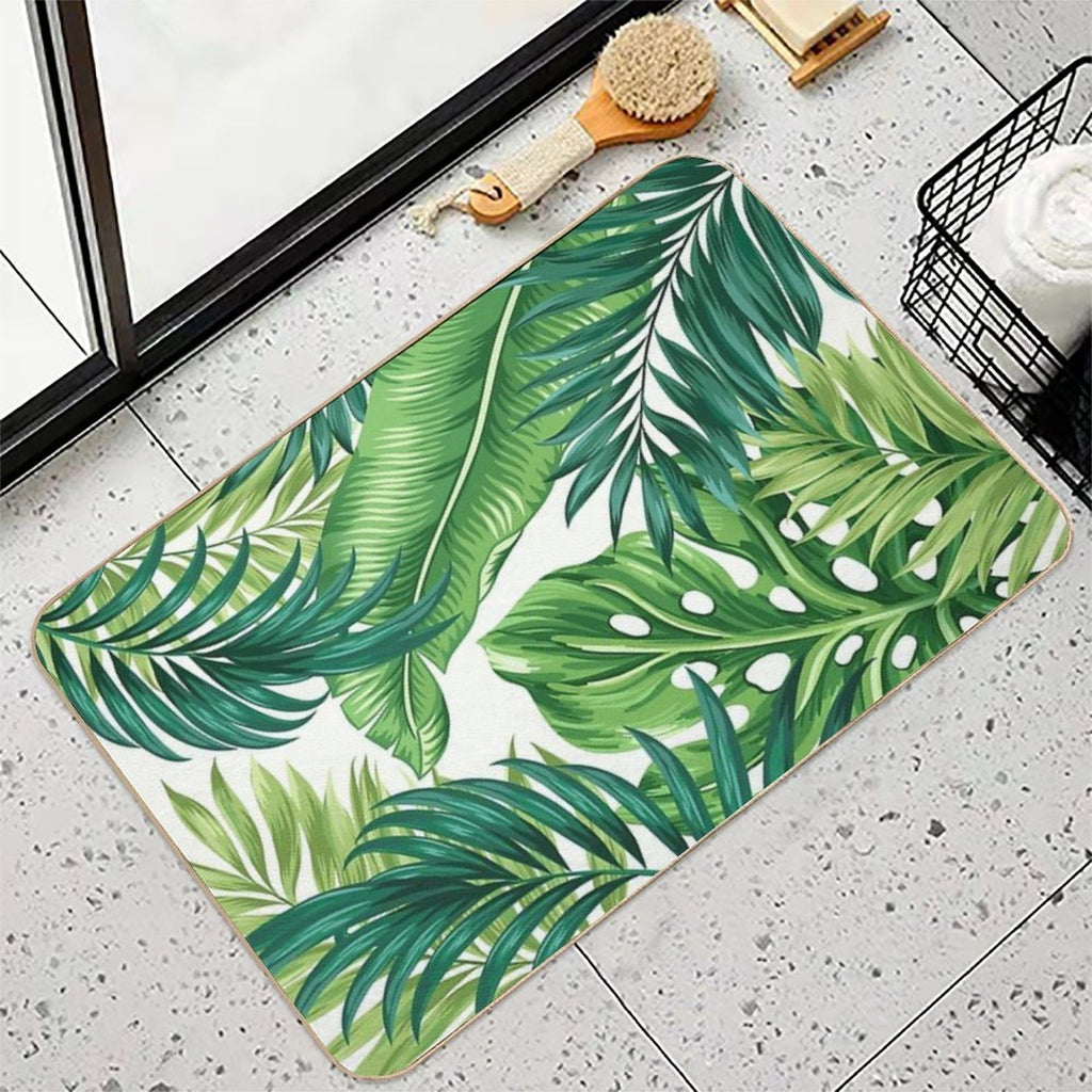 Green Tropical Leaves  High-Traffic Bath Mat