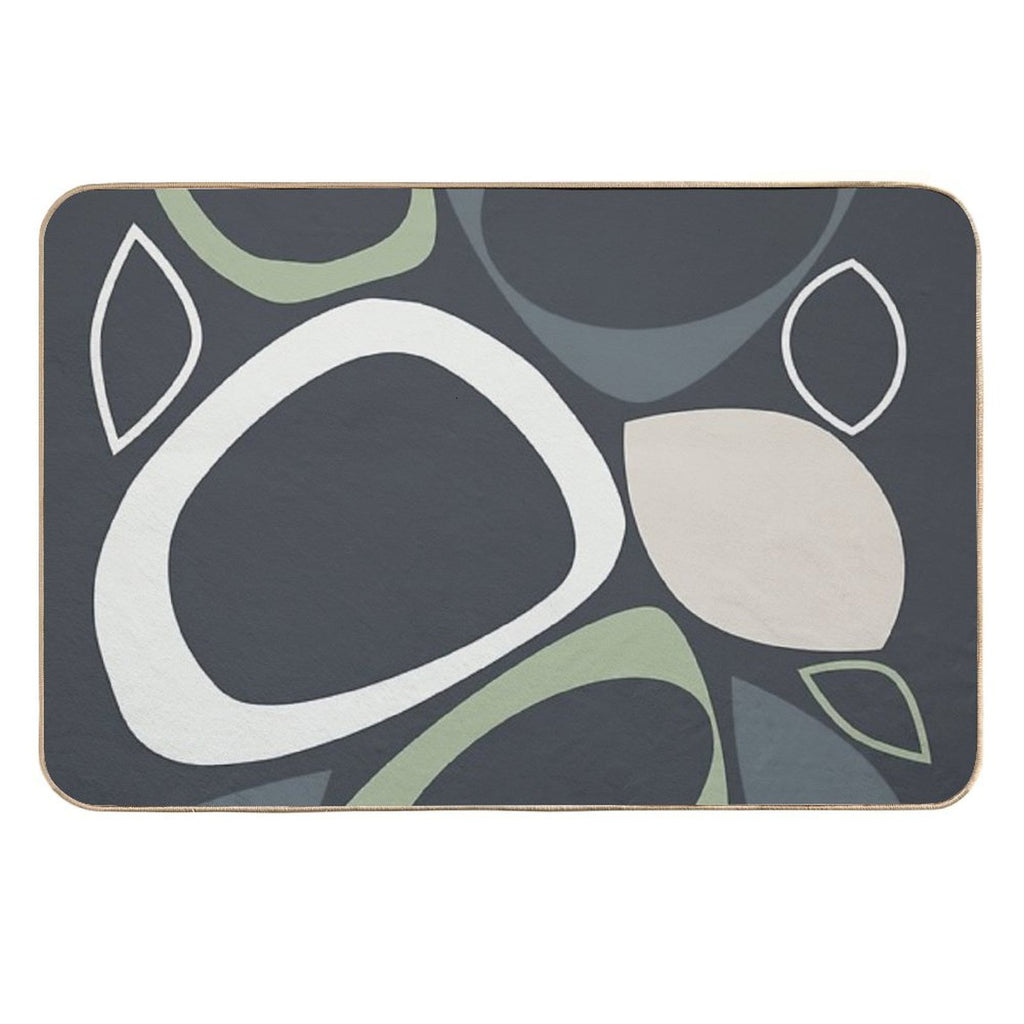 Mid Century Modern Abstract 8 Charcoal, Sage Green, Beige  Odorless Bath Mat