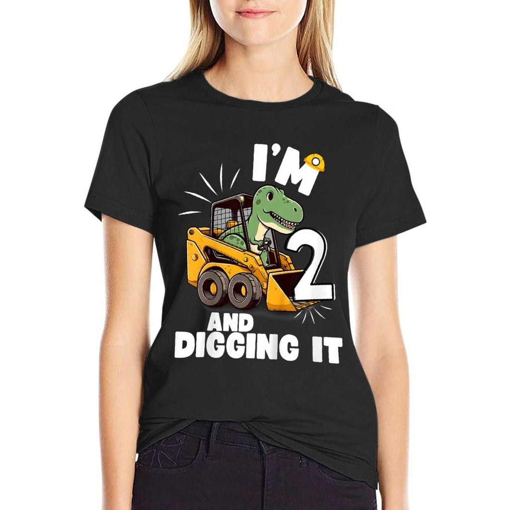 I'm 2 And Digging It 2nd Birthday Dinosaur Construction  High-quality Stitching T-Shirt