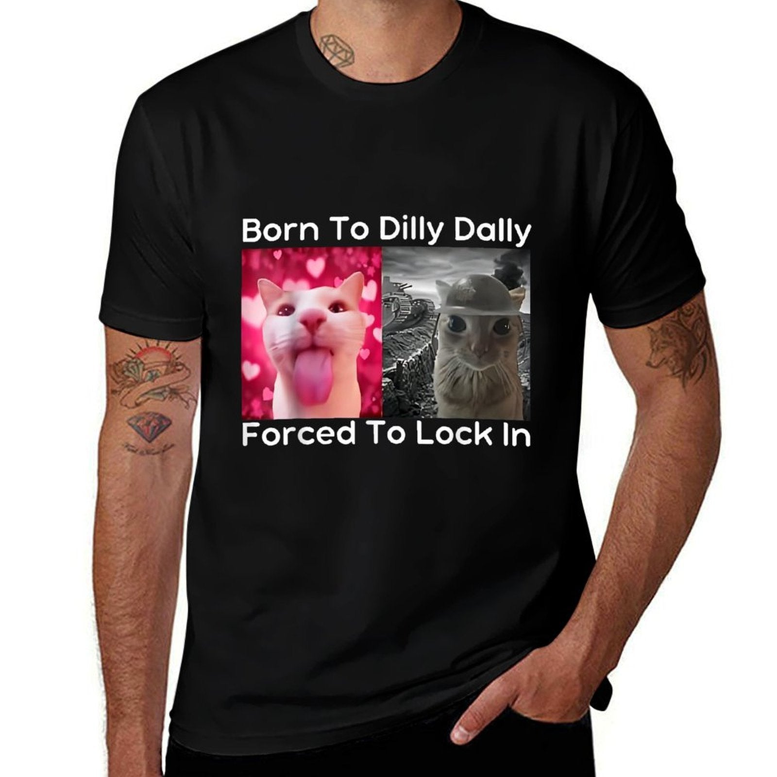 Born To Dilly Dally Forced To Lock In Cat Meme Funny Memes  Lightweight T-Shirt