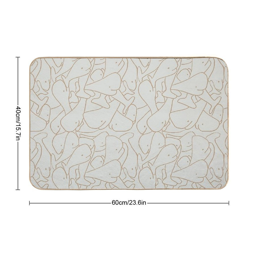 Seamless Line Drawing Whale Pattern Mint Green And Beige  Absorbent Bath Mat