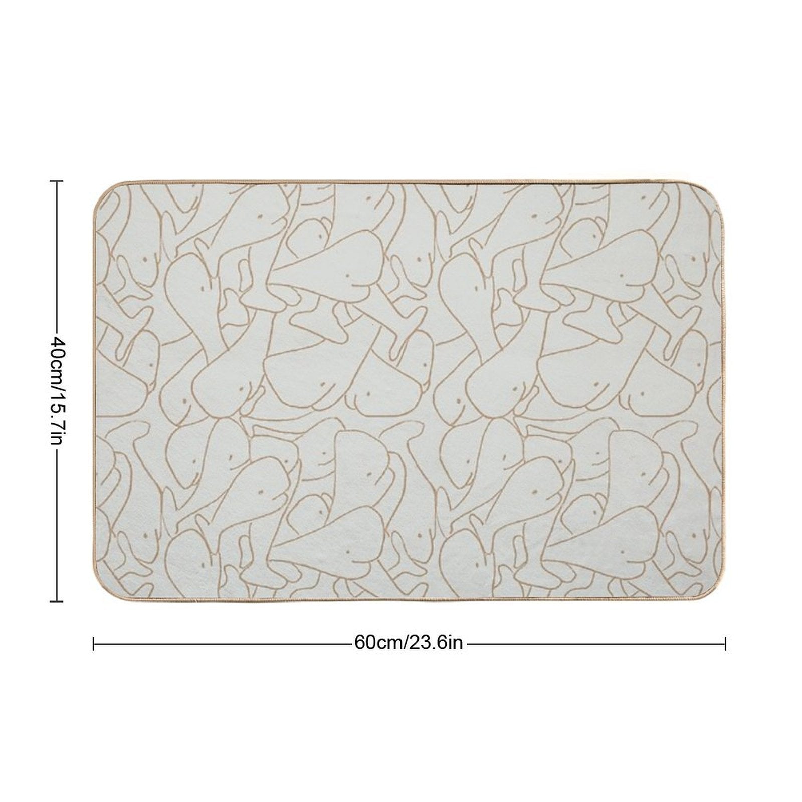 Seamless Line Drawing Whale Pattern Mint Green And Beige  Absorbent Bath Mat