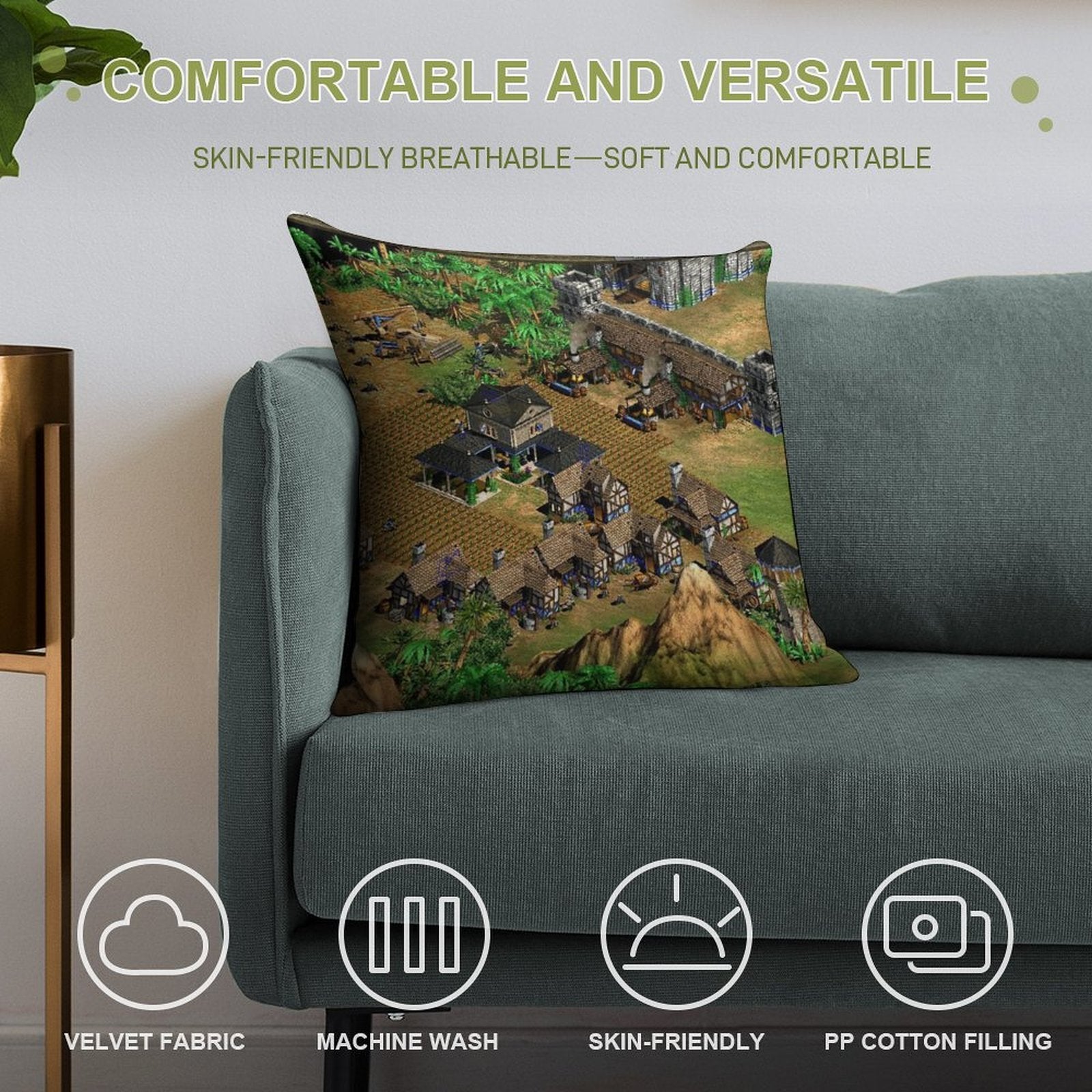 Age of Empires II Town Soft Reinforced Edging Throw Pillow