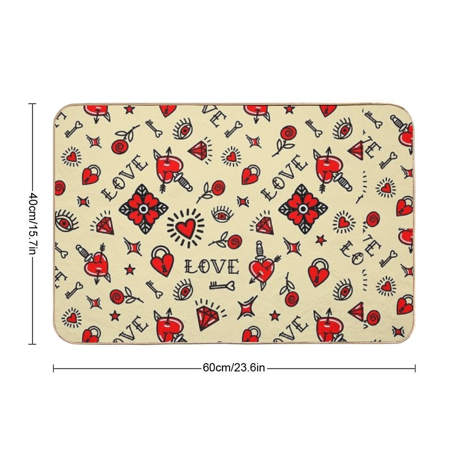 Old School Pattern, Tattoo, American Traditional, Flash, Vintage, Sailor, Ink, Rose,  Easy Maintenance Bath Mat