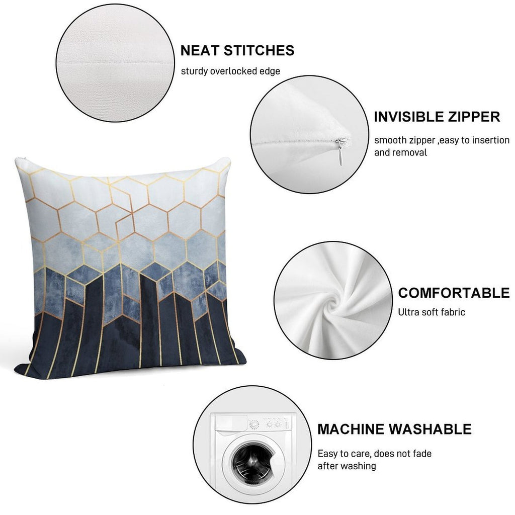 Soft Blue Hexagons Soft Reinforced Edging Throw Pillow
