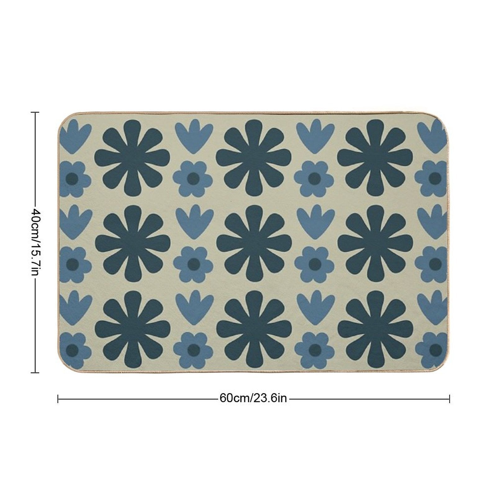 Scandi Floral Grid Retro Pattern in Vintage Blue And Beige  Long-Lasting Bath Mat