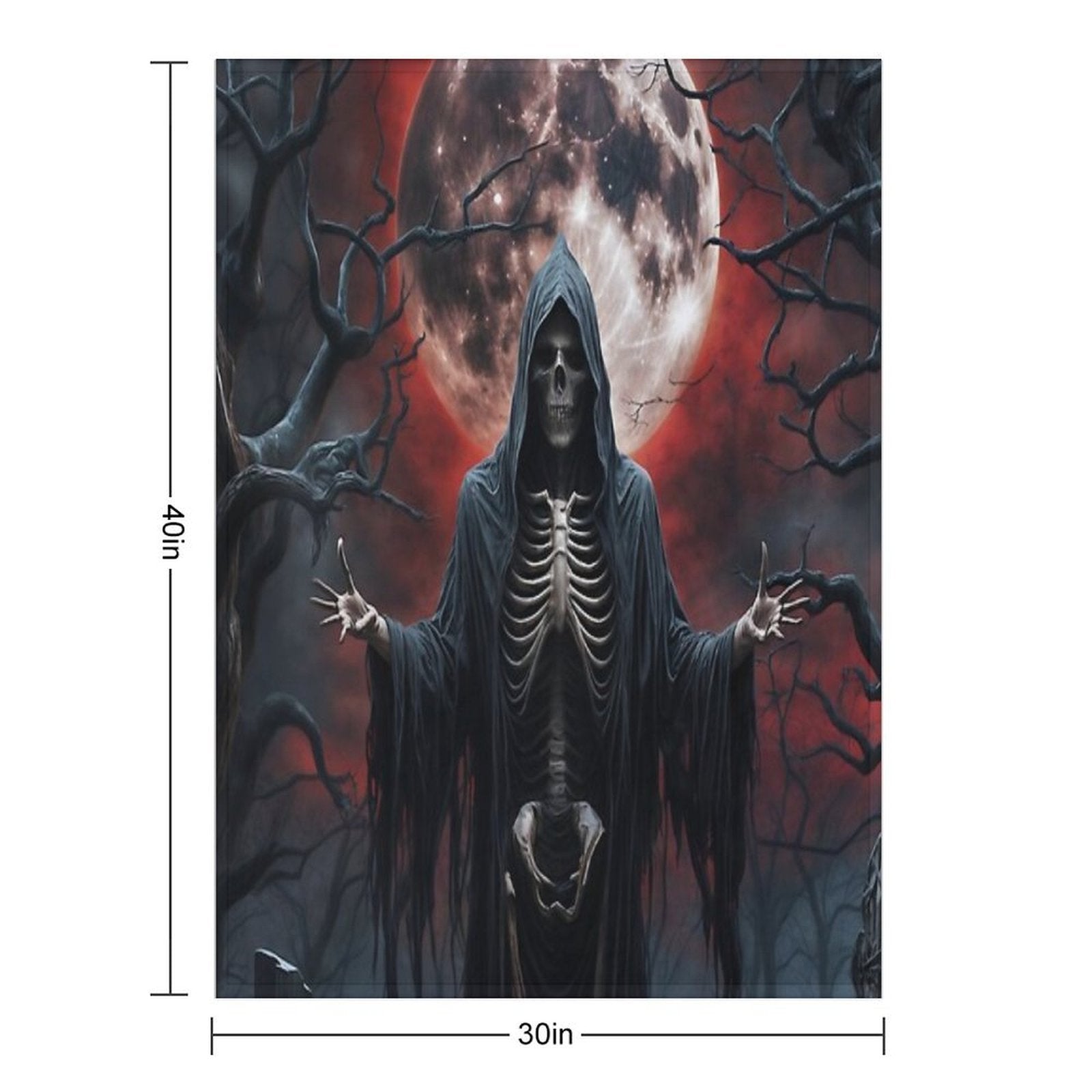 Grim Reaper Under Blood Moon in Haunted Graveyard Shrink-resistant Throw Blanket