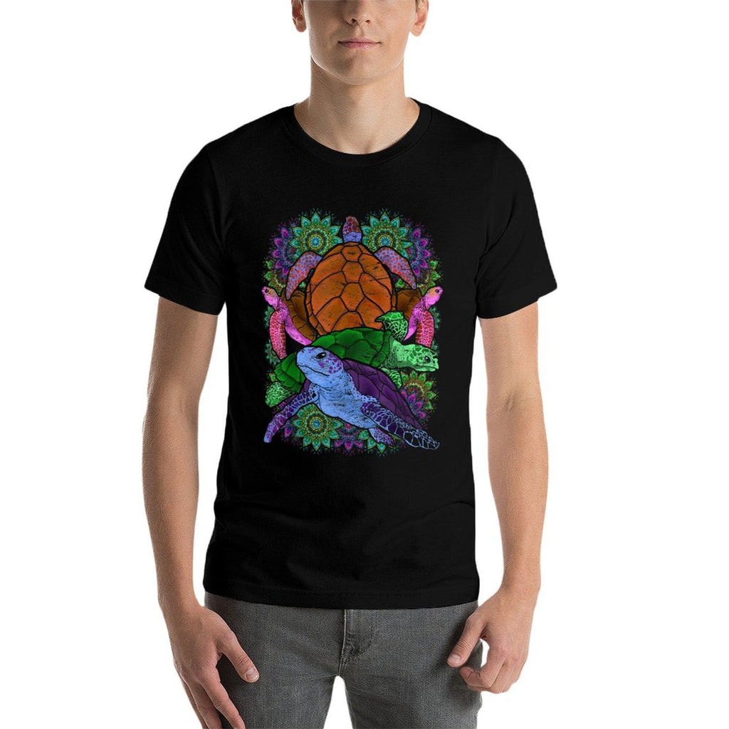 Colorful Mandala Maori Tribal Sea Animal Hawaiian Turtle  Fade-proof Color T-Shirt