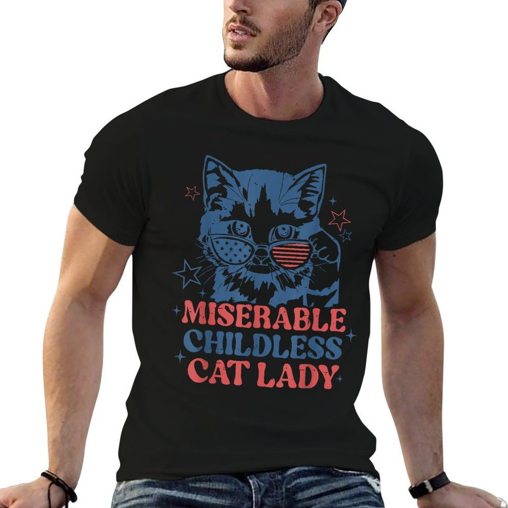 Miserable Childless Cat Lady Kamala Harris 2024 Meme Cat  Easy-care T-Shirt