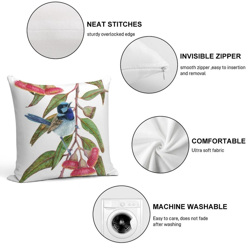 Splendid Fairywren in Silver Princess Soft Short Plush Fabric Throw Pillow
