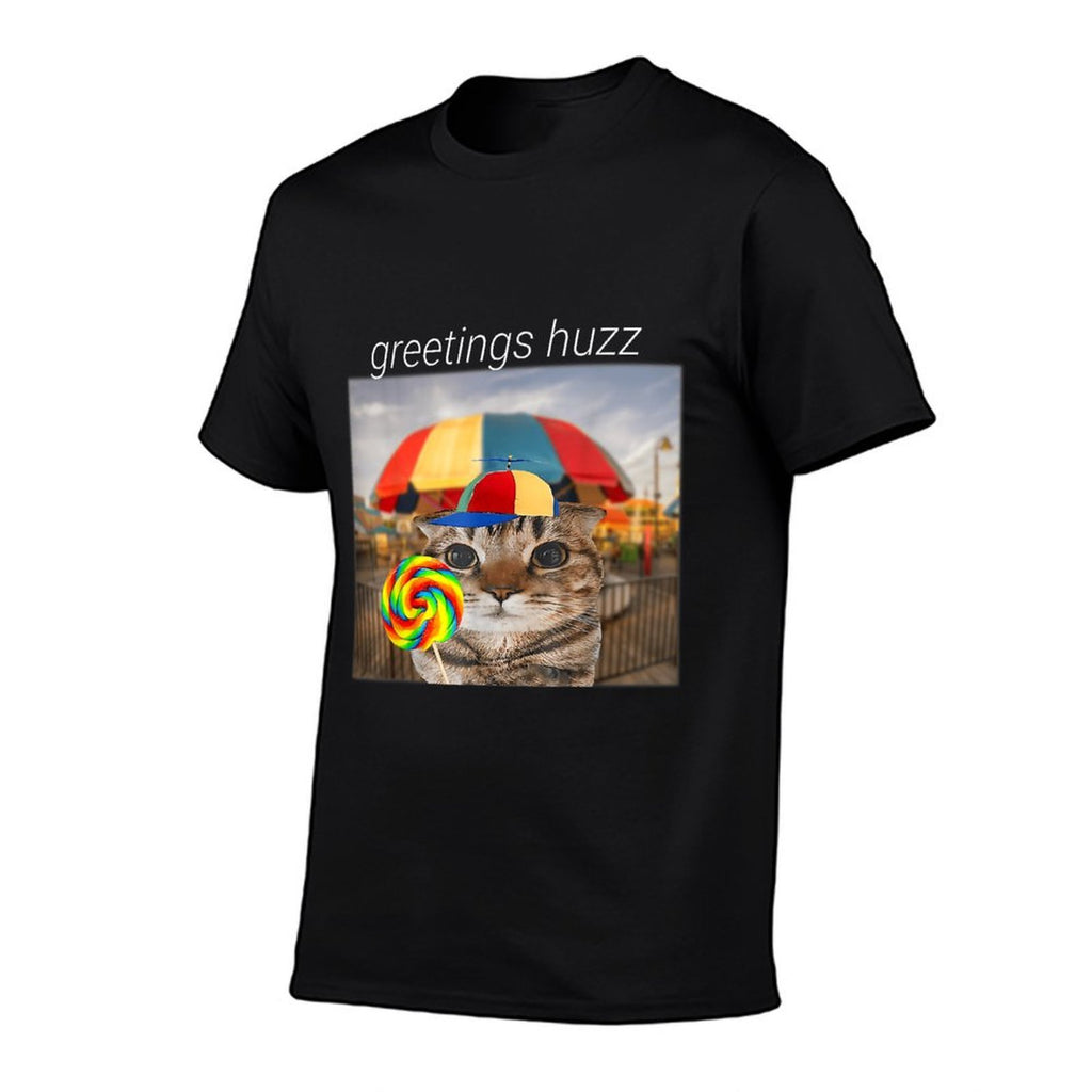 Greetings Huzz Meme Funny Cat Lollipop Men Women  Durable T-Shirt