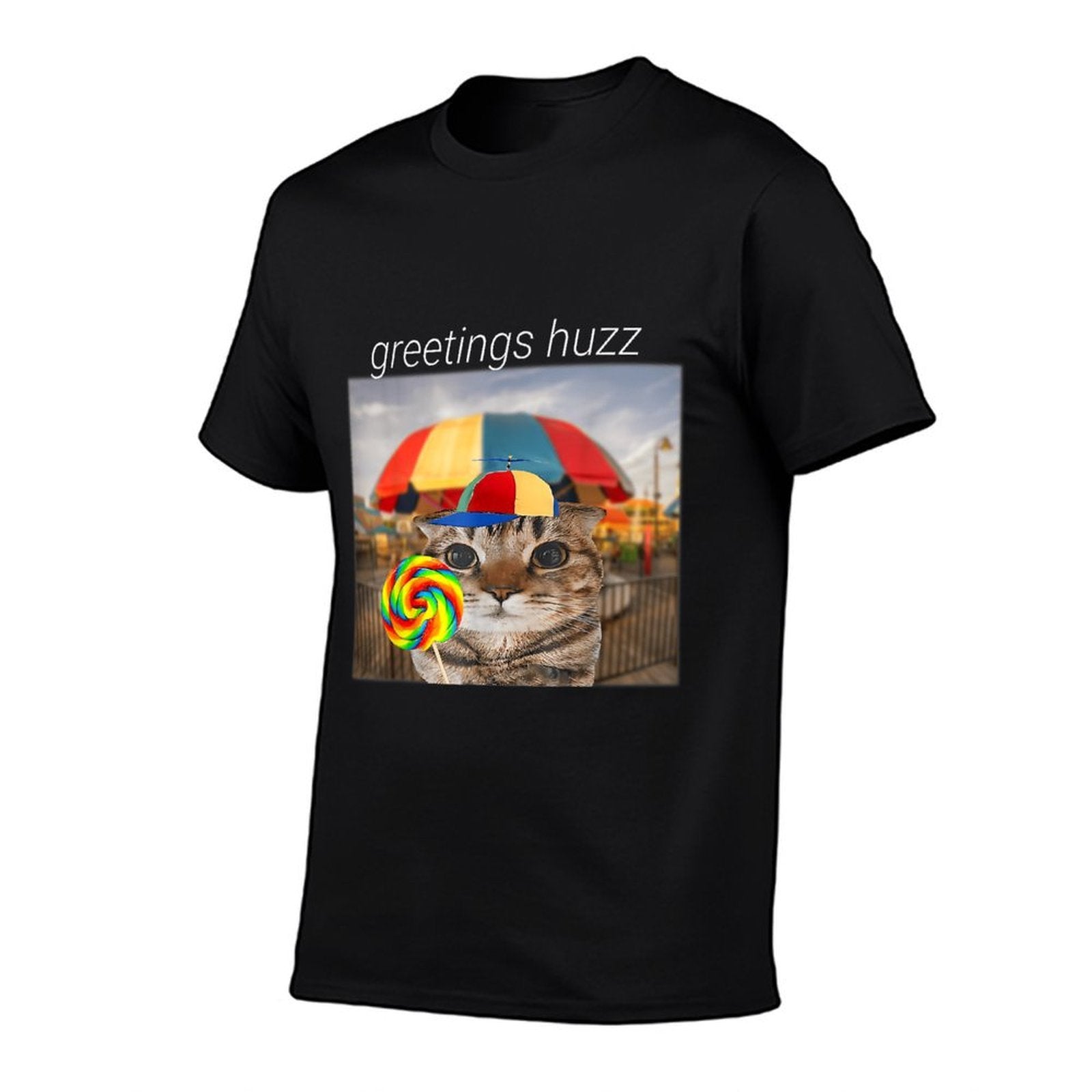 Greetings Huzz Meme Funny Cat Lollipop Men Women  Durable T-Shirt