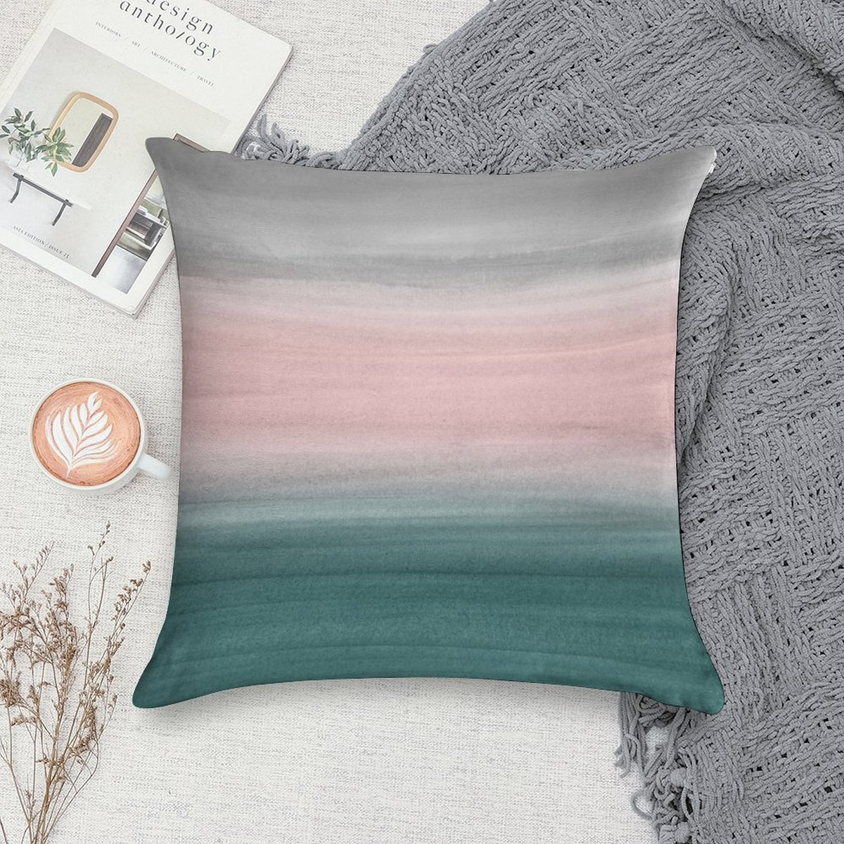 Touching Teal Blush Gray Watercolor Abstract #1 #painting #decor #art Soft Home Decor Throw Pillow
