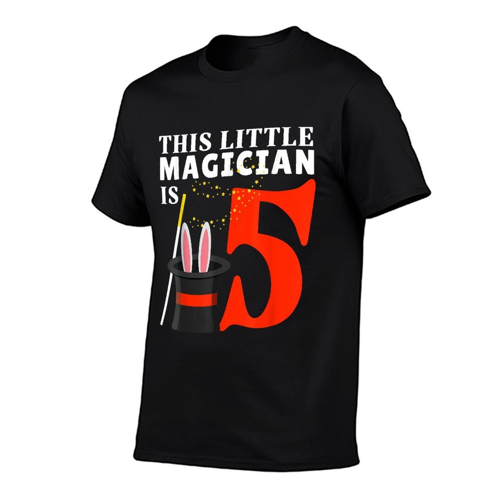This Little Magician Is 5 Five Year 5th Birthday Party Magic  Ribbed Collar T-Shirt