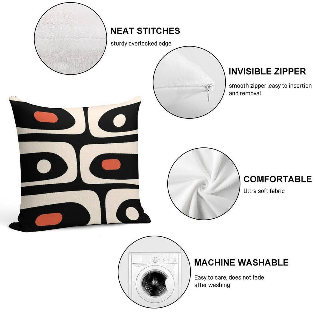 Mid Century Modern Piquet Abstract Pattern Black, Orange, And Almond Cream Soft Anti-Pilling Throw Pillow