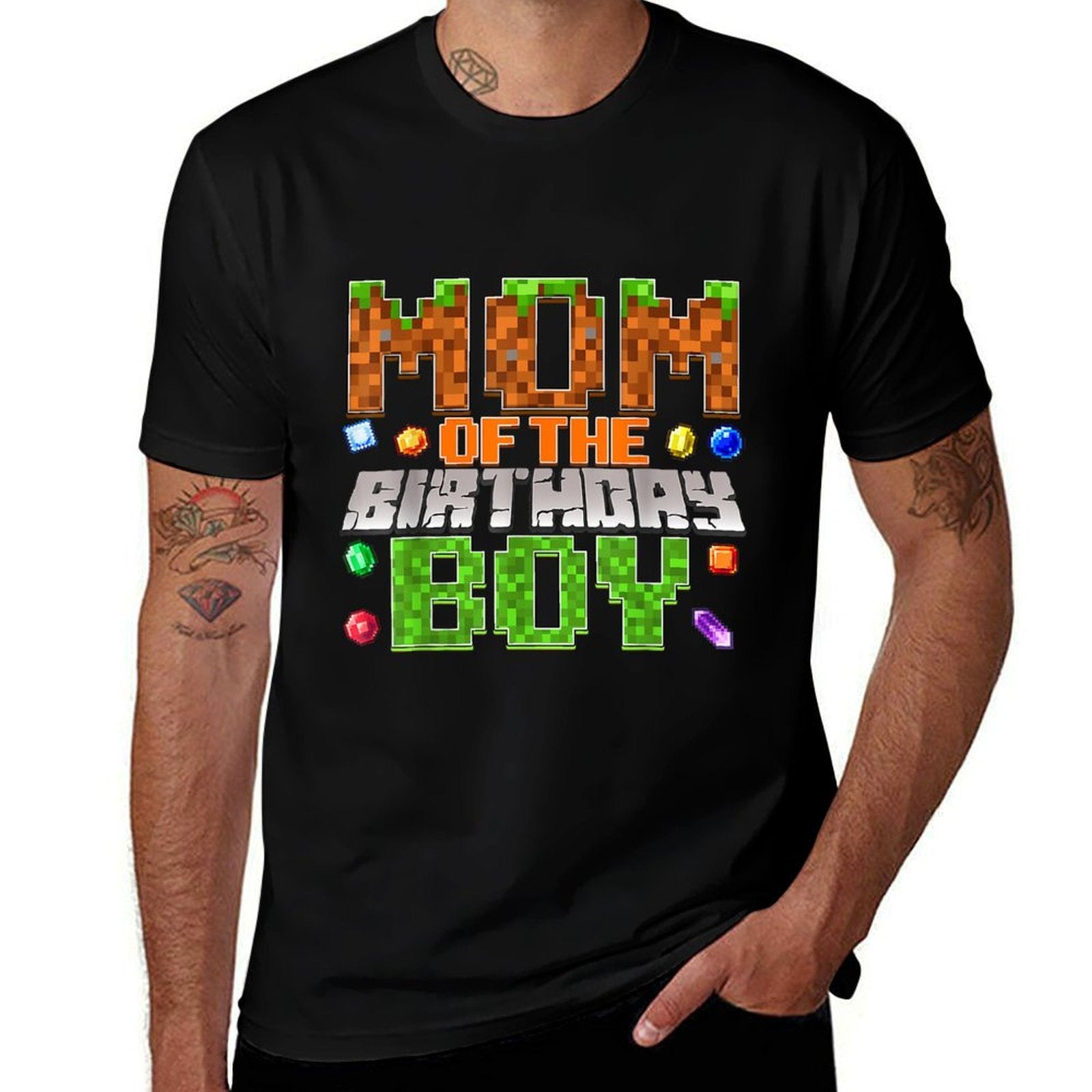 Mom Of The Birthday Boy Bday Party Video Gamer Pixel Number  Cotton T-Shirt