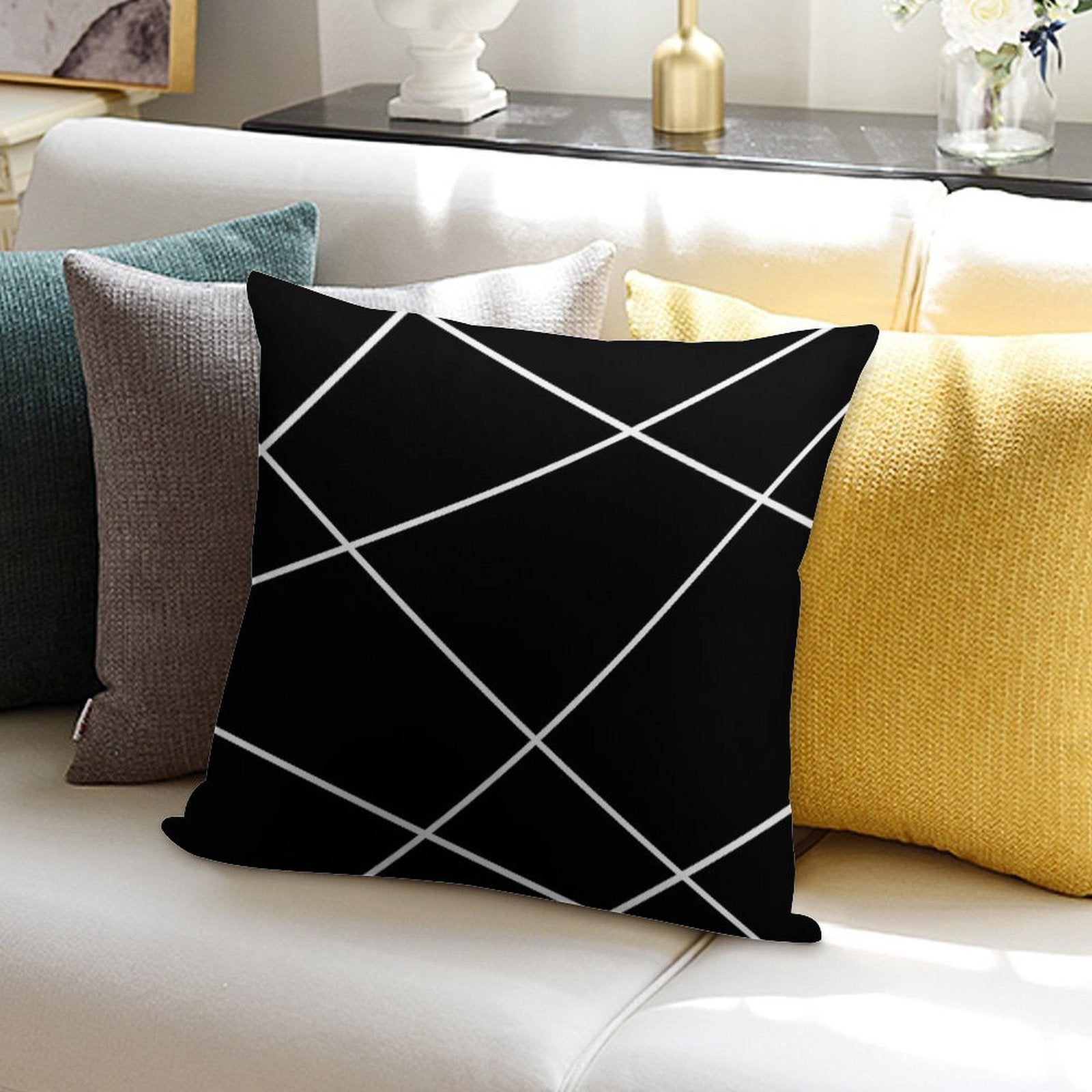 Geometric Abstract - Black And White. Soft Home Decor Throw Pillow