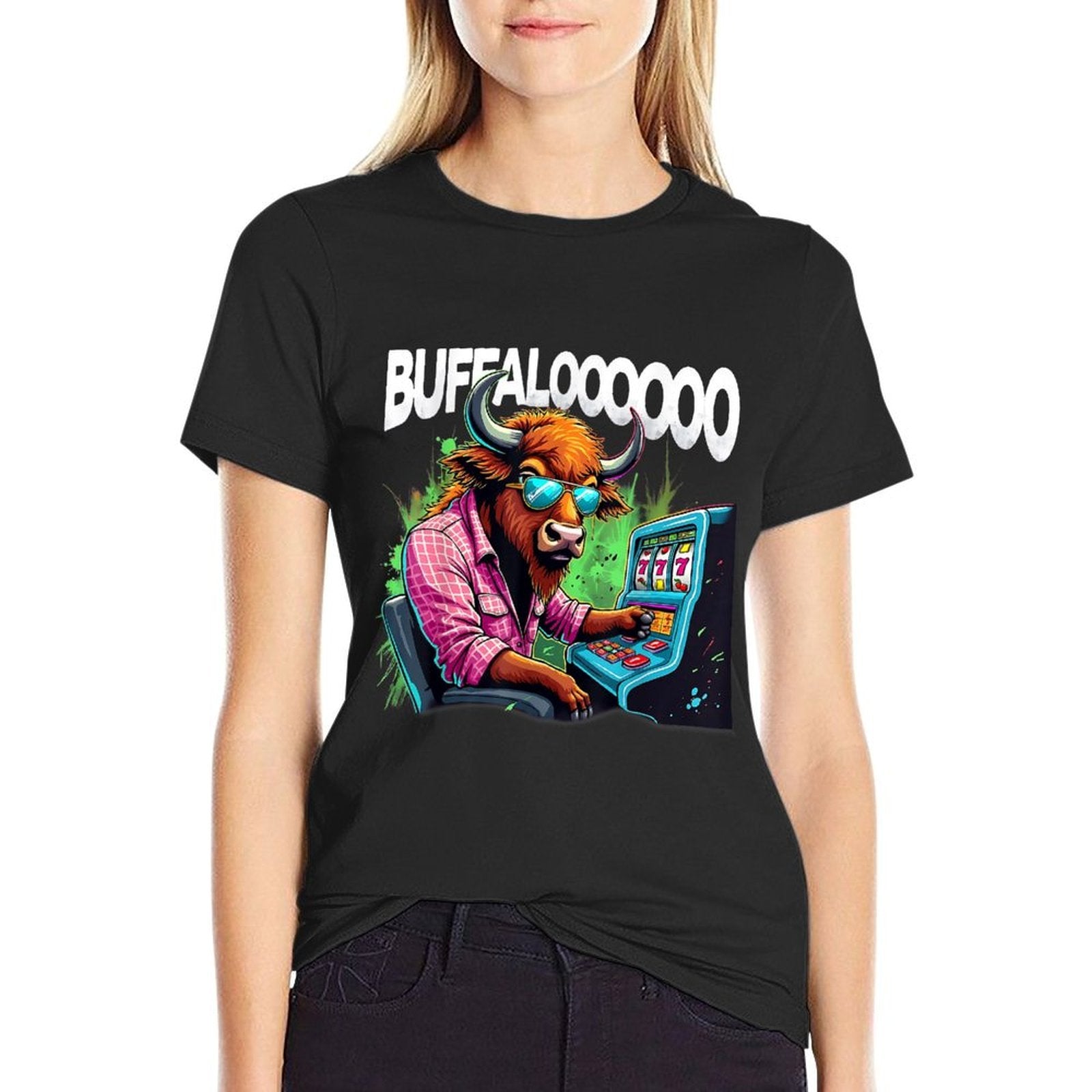 Buffalo Slot Machine Funny Casino Art Casino Lovers Design  Heathered Texture T-Shirt