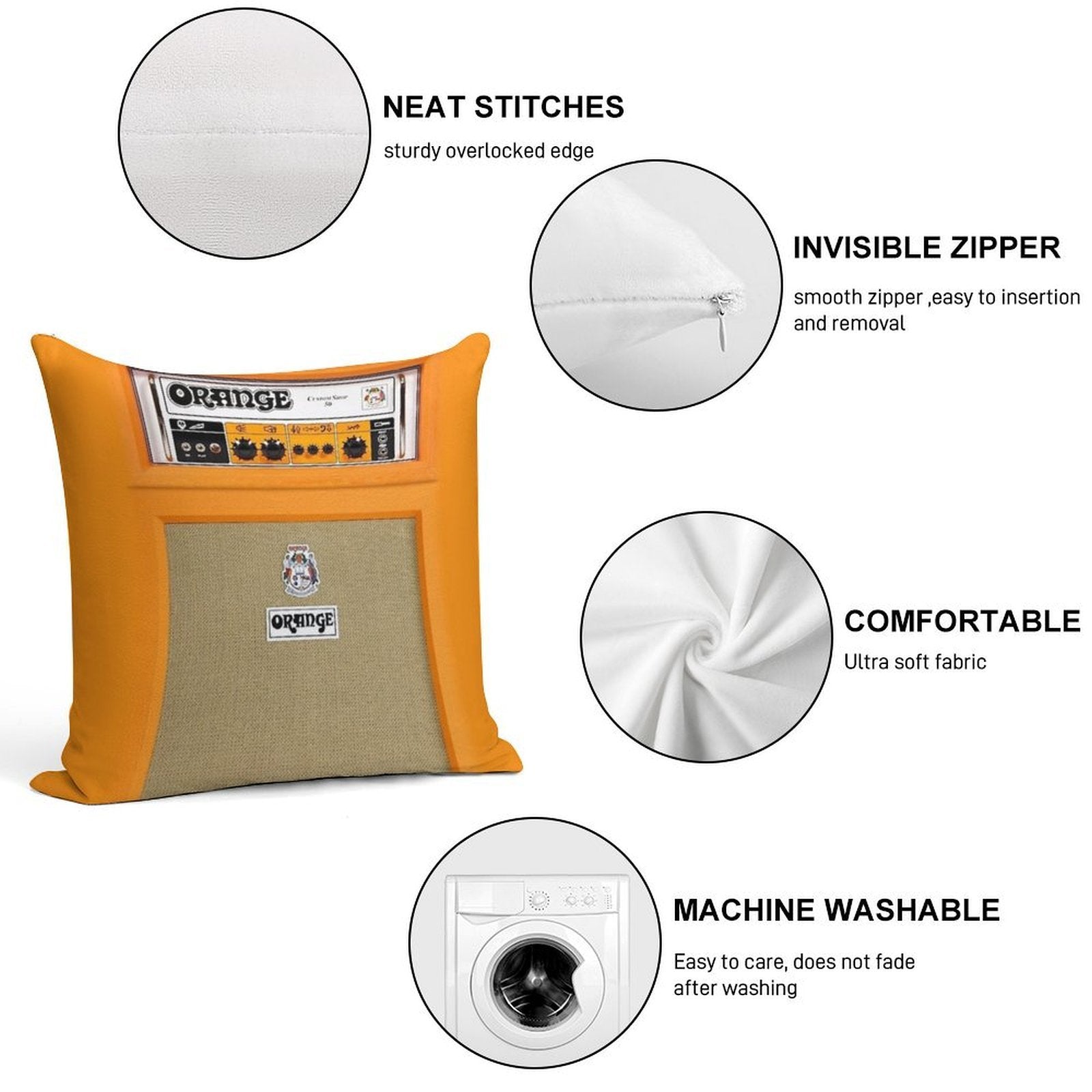 Orange Soft Short Plush Fabric Throw Pillow