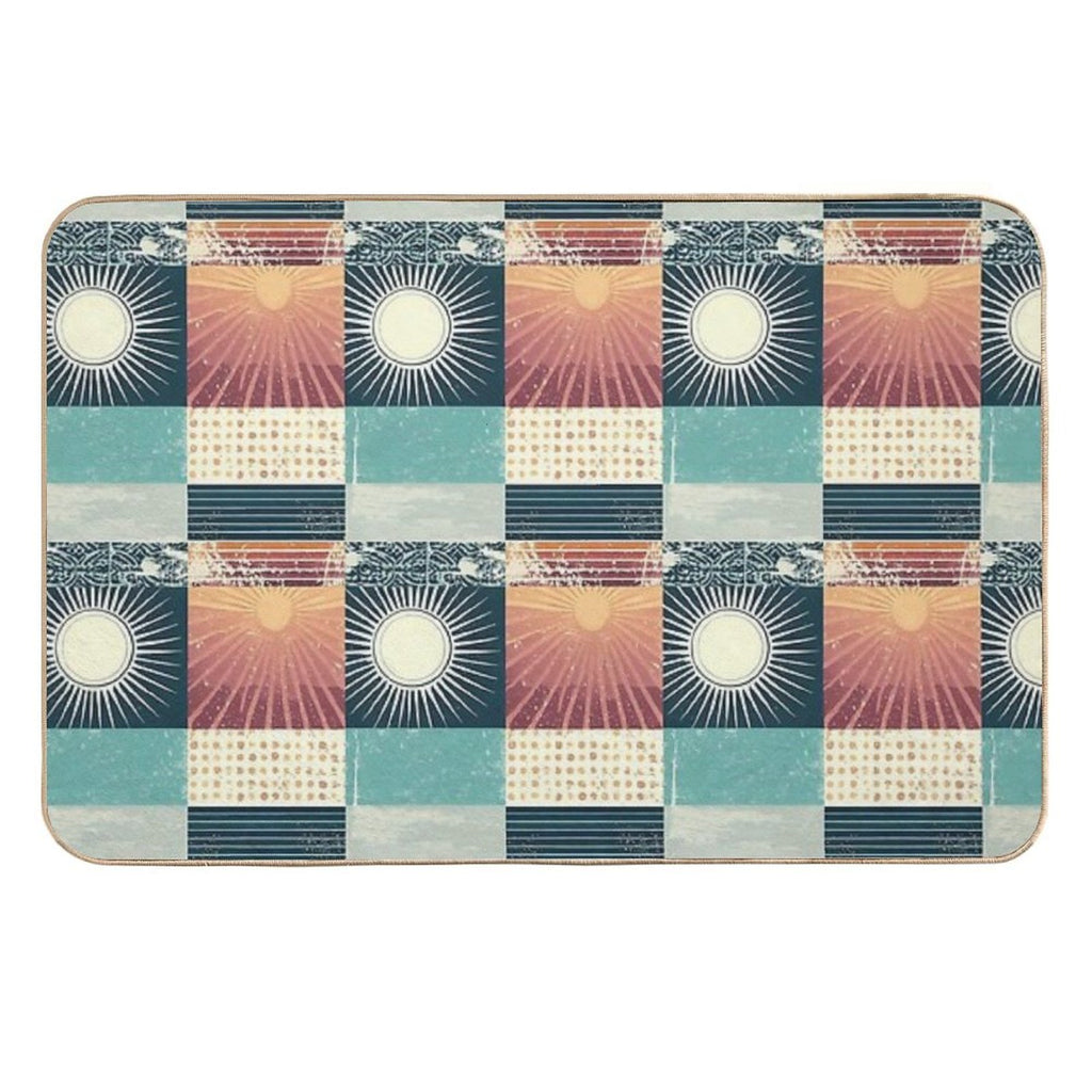 Retro Sixties Patchwork, Sun And The Ocean  High-Traffic Bath Mat