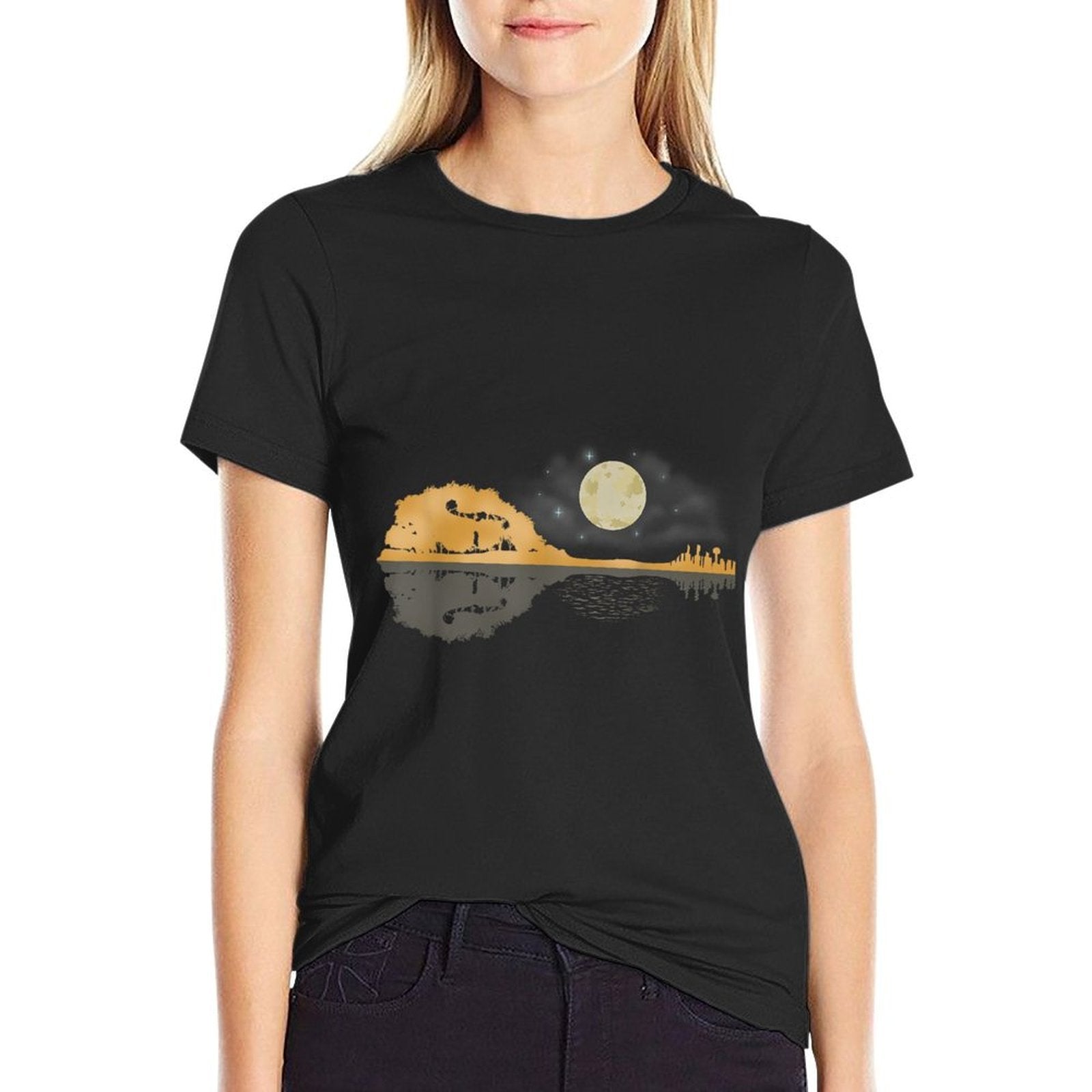 Mandolin Men Country Music Tshirt Moon Bluegrass  Ribbed Collar T-Shirt