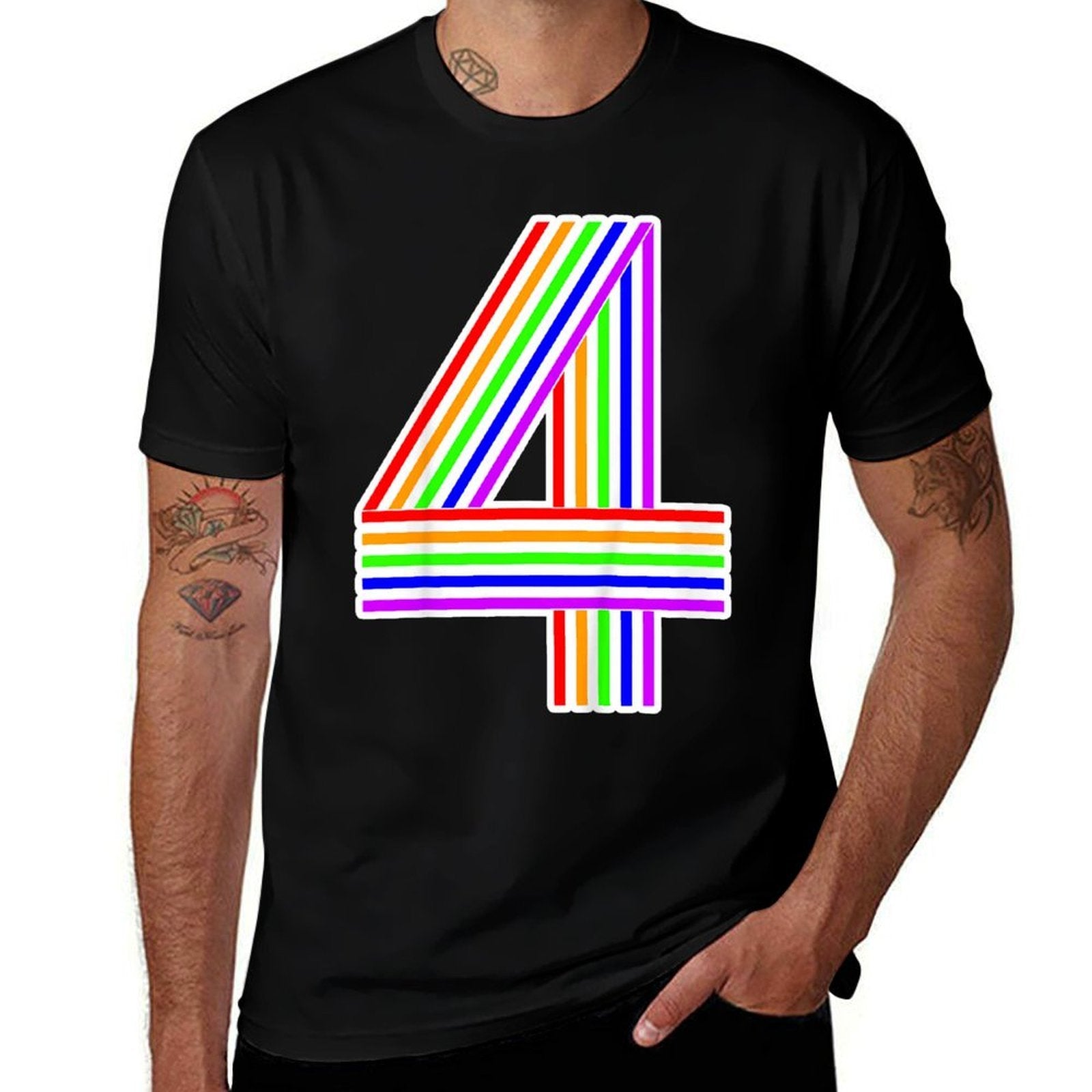Kids Happy Family Clothing Rainbow 4th Birthday Number 4 T-shirt  Moisture-wicking T-Shirt
