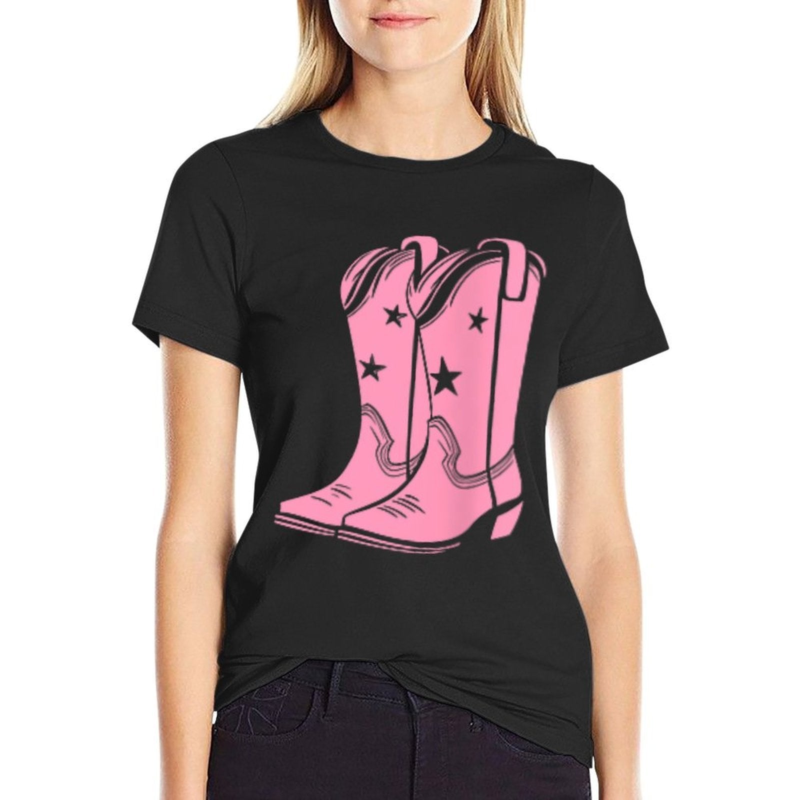 Pink Cowboy Boots Cowgirl Boho Style Western  Breathable T-Shirt