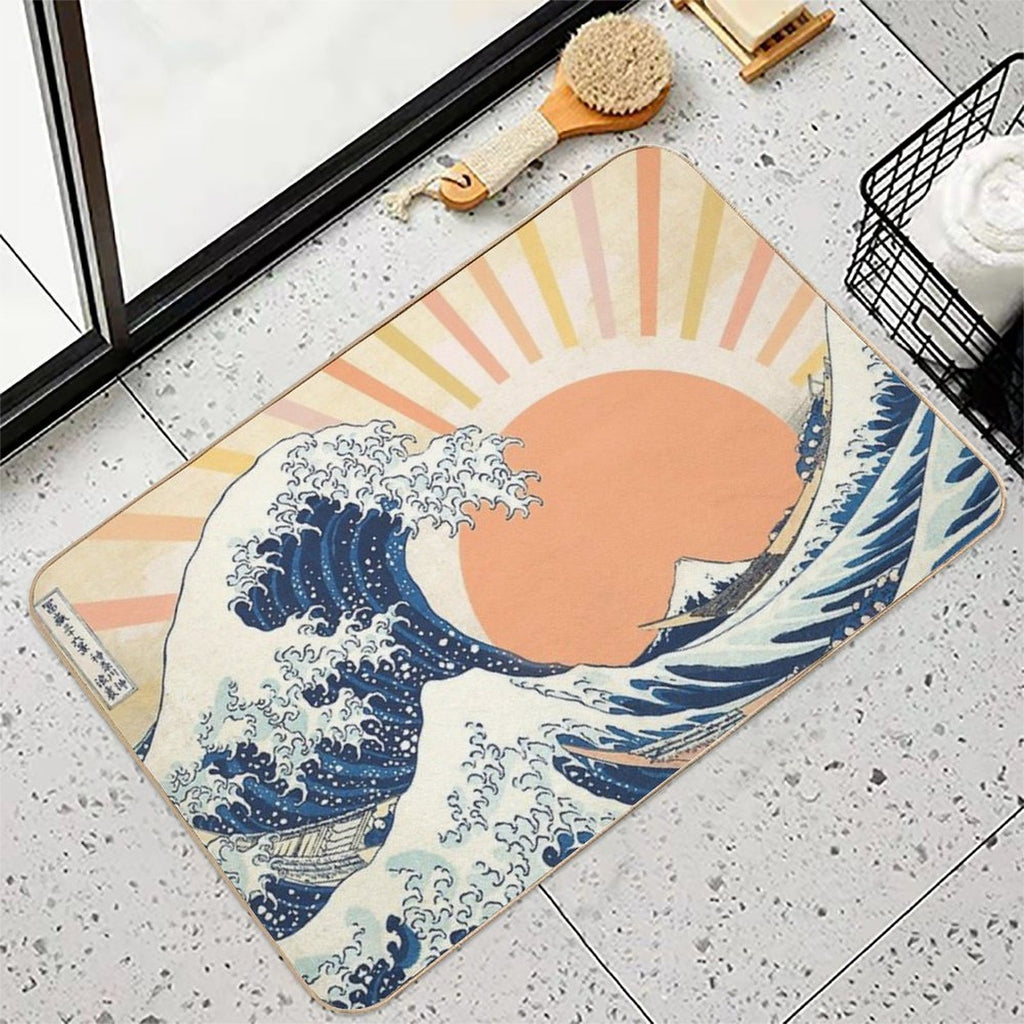 The Great Wave Off Kanagawa Retro Vintage Sunset  Pet-Safe Bath Mat