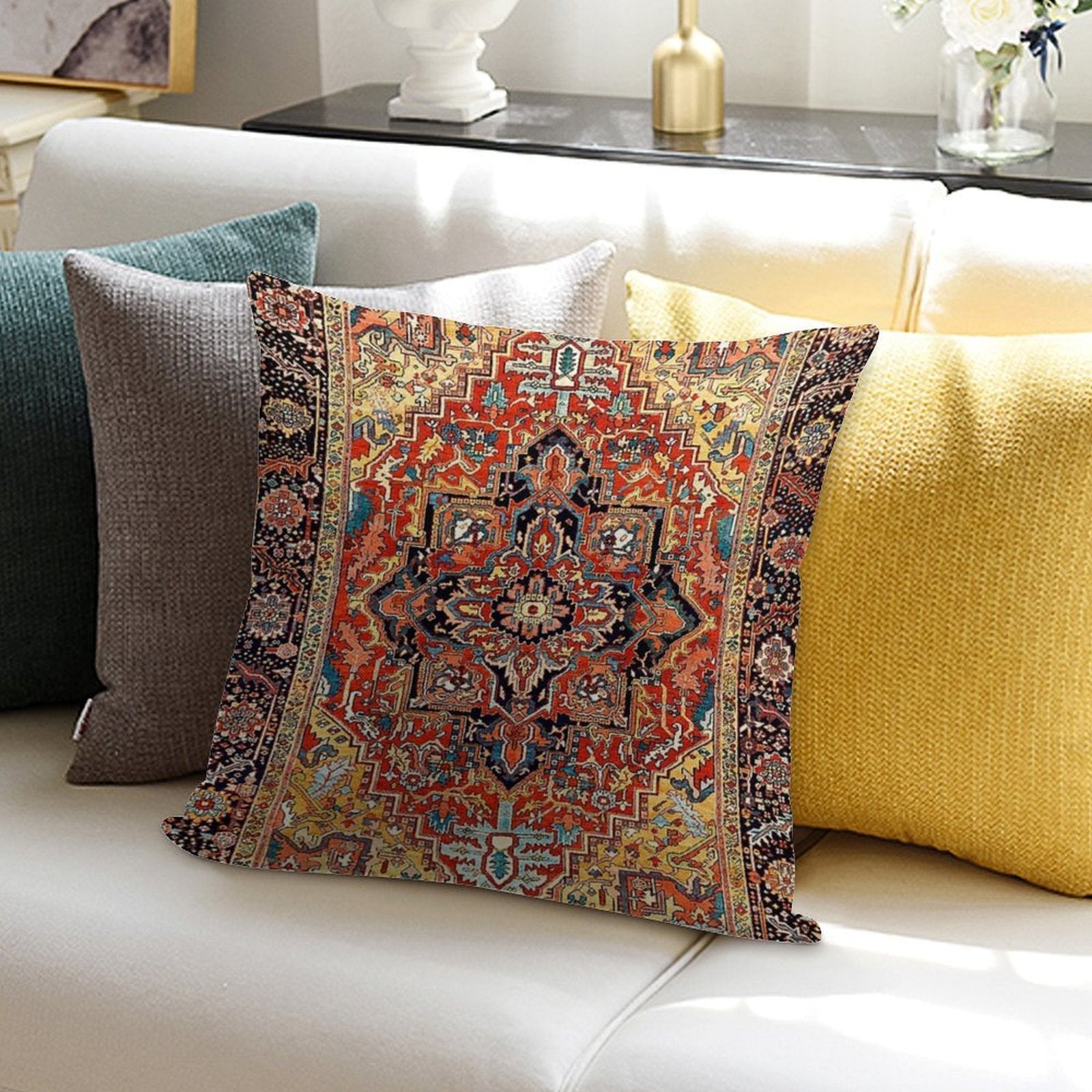 Heriz Persian Carpet Print Soft Ultra-Soft Texture Throw Pillow