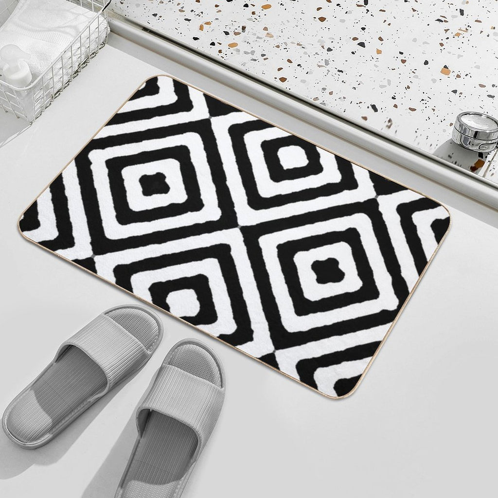 BLACK AND WHITE GEOMETRIC DIAMONDS PATTERN BY OZCUSHIONSTOO  Repositionable Bath Mat