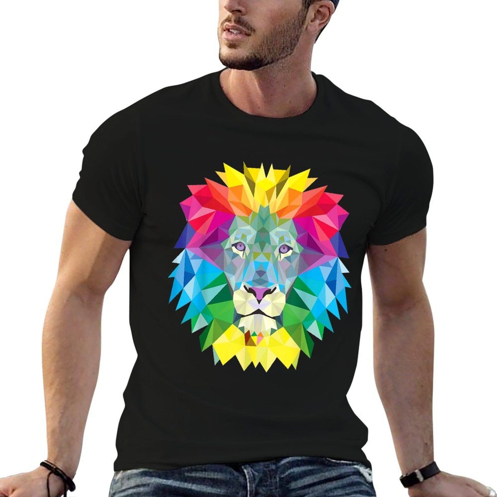 Geometric Rainbow Lion Face  Easy-care T-Shirt