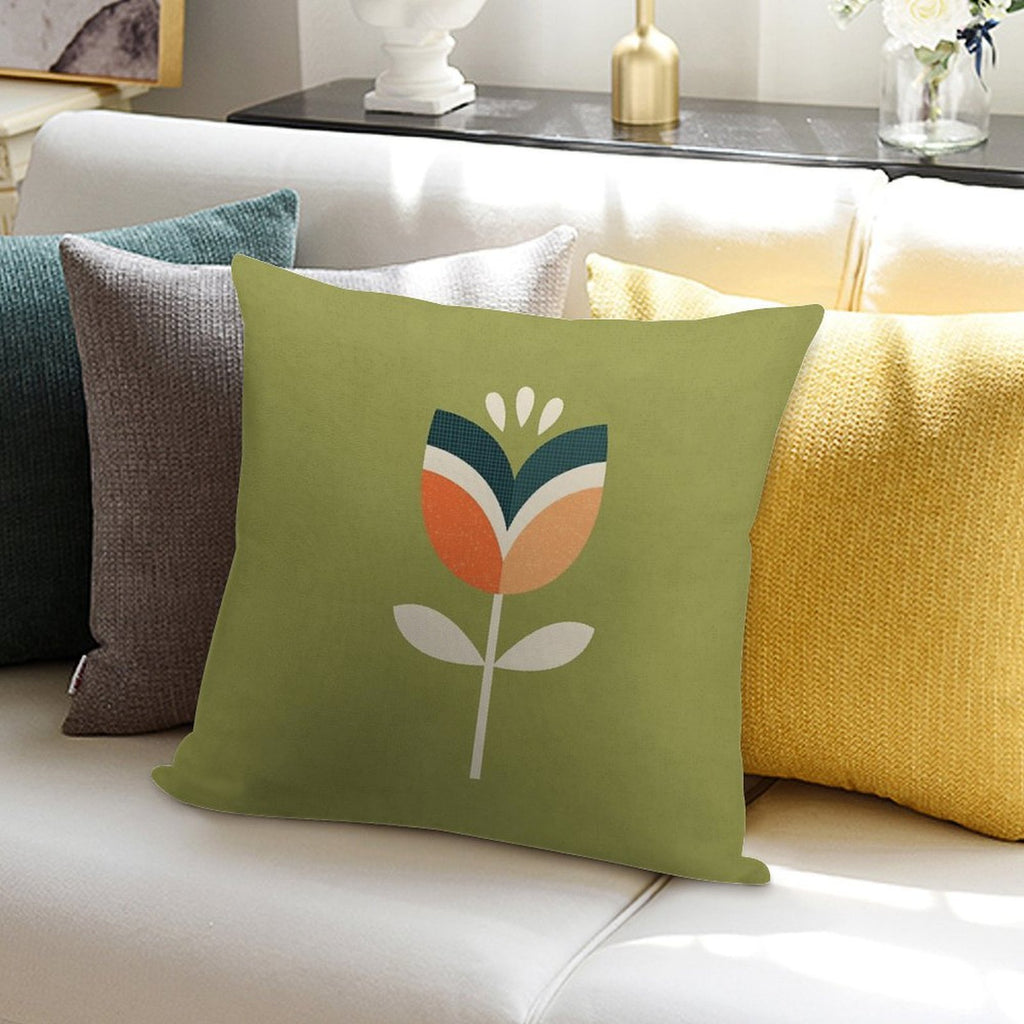 Retro Tulip - Orange And Olive Green Soft Decorative Cover Throw Pillow