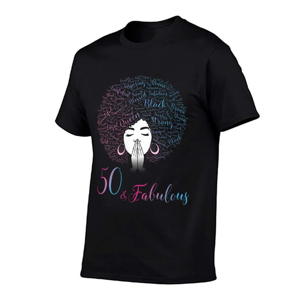 Womens 50 & Fabulous Black Queen Afro Hair 50th Birthday  Durable T-Shirt